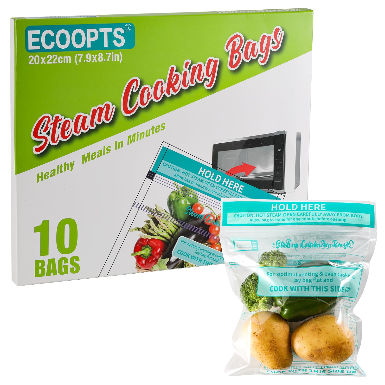 10-Pack Large Microwave Steaming Bags for Vegetables, Potatoes & Meat | Reusable Steam Cooking Bags | BPA-Free Food Grade Plastic | Perfect for Healthy Meal Prep, Quick Cooking & Leftover Storage