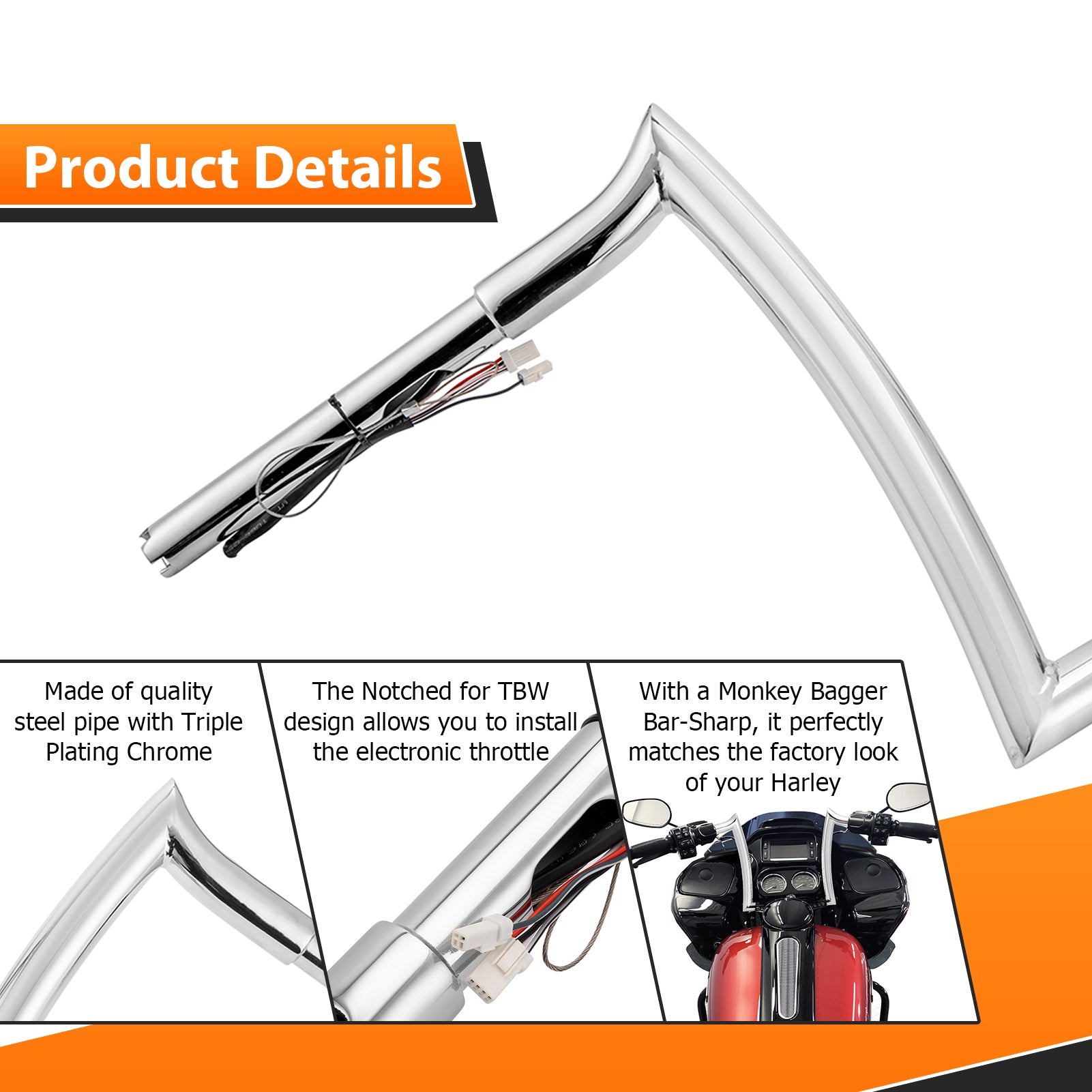 2015-2023 Harley Touring Road Glide Chrome 12 Pre-Wired Handlebar Bagger Sharp Bar - Upgrade for Comfort & Style on Long Rides