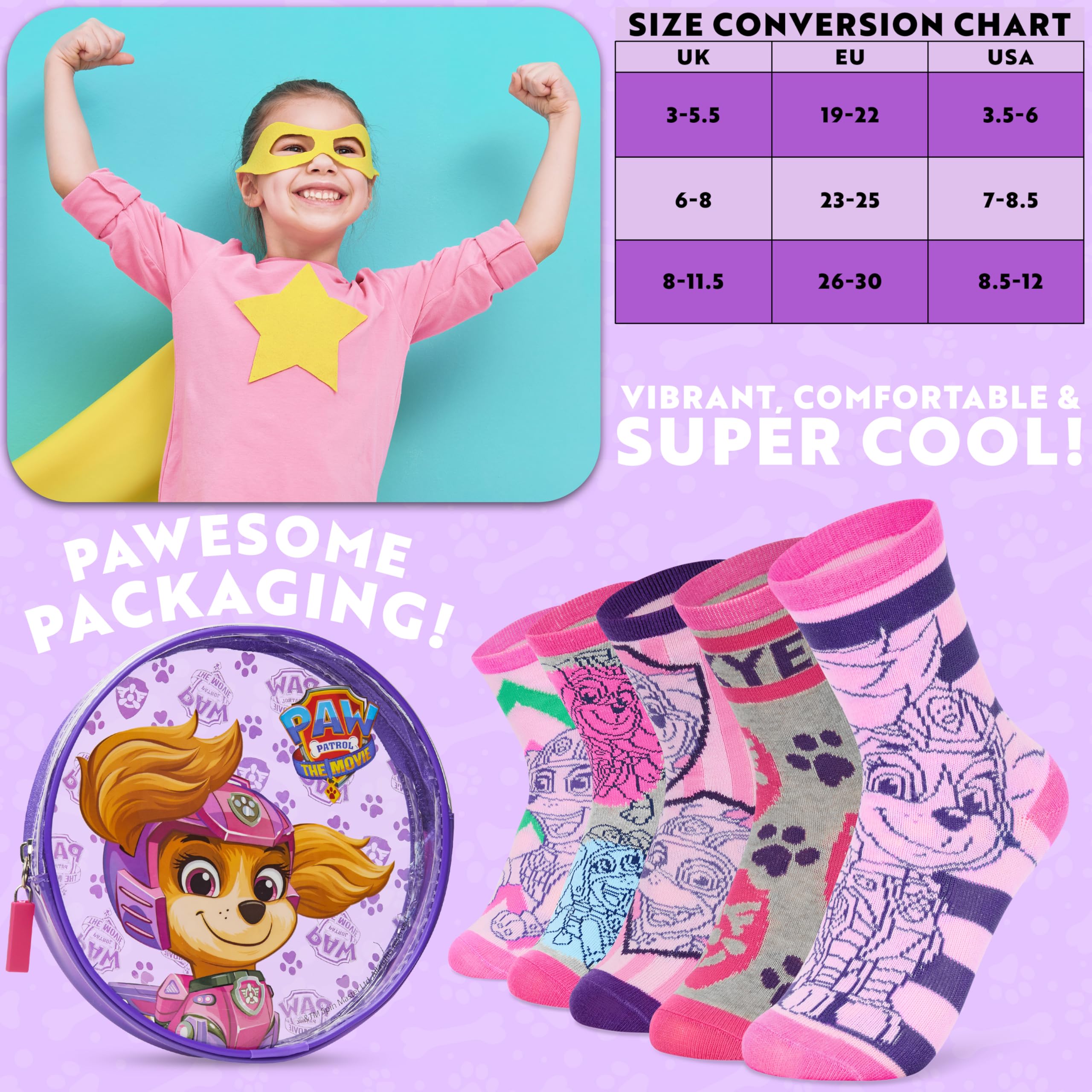 Paw Patrol Girls Calf Socks - 5 Pack Soft Breathable Cotton Kids Socks for Toddlers & Little Girls - Perfect for School, Play & Everyday Wear - Cute Cartoon Character Gift Idea