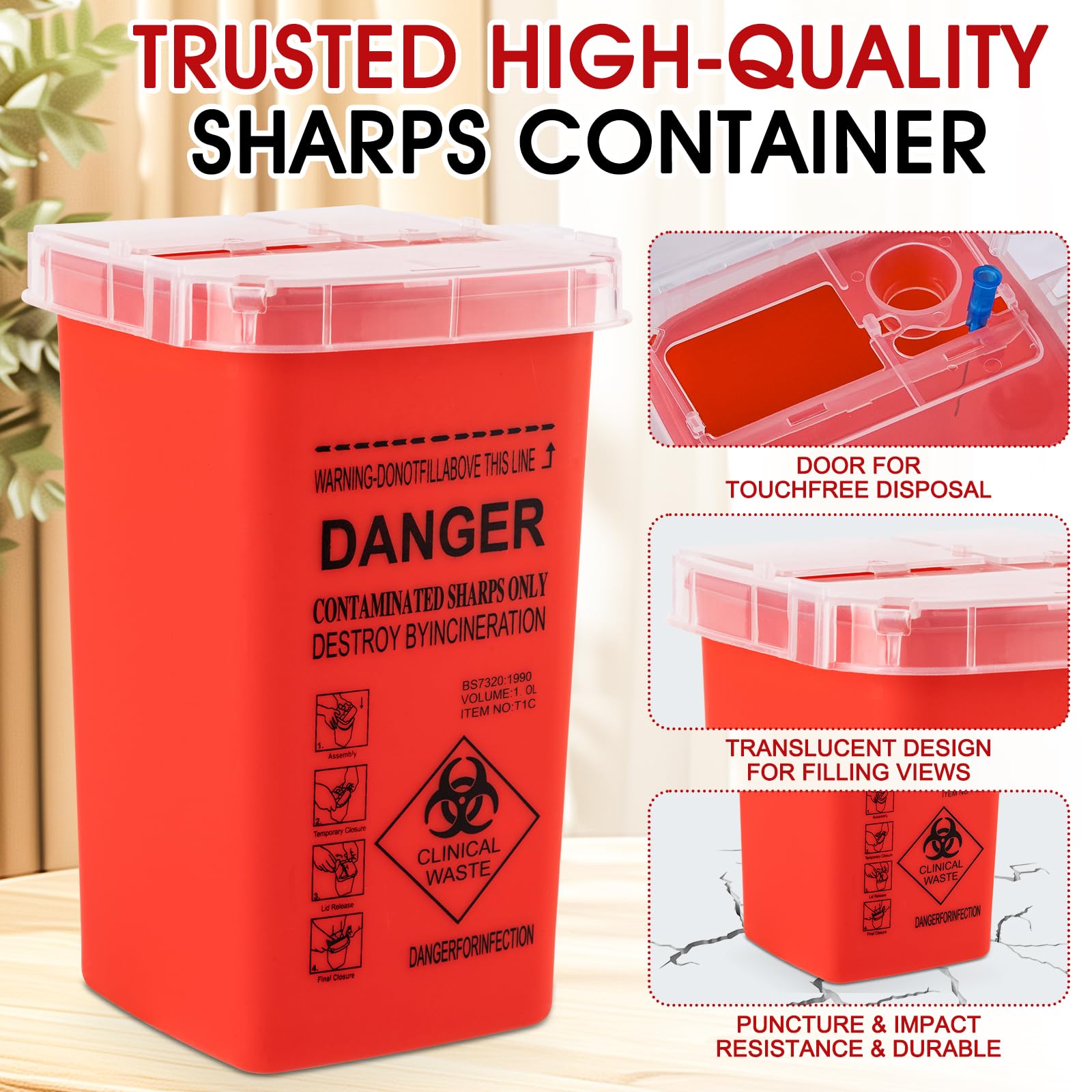 3-Pack 3-Quart Sharps Containers for Home & Travel - Safe Needle Disposal, Biohazard Waste Bins, Portable Syringe Disposal Container - Ideal for Diabetic Supplies, Medical Waste & Healthcare Professionals