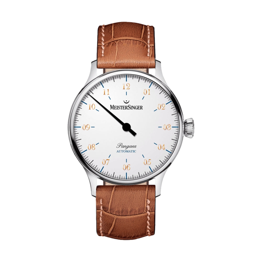 Pangaea Men's 40mm White Dial Watch with Genuine Cognac Crocodile Print Leather Strap - Perfect for Business, Casual & Formal Occasions