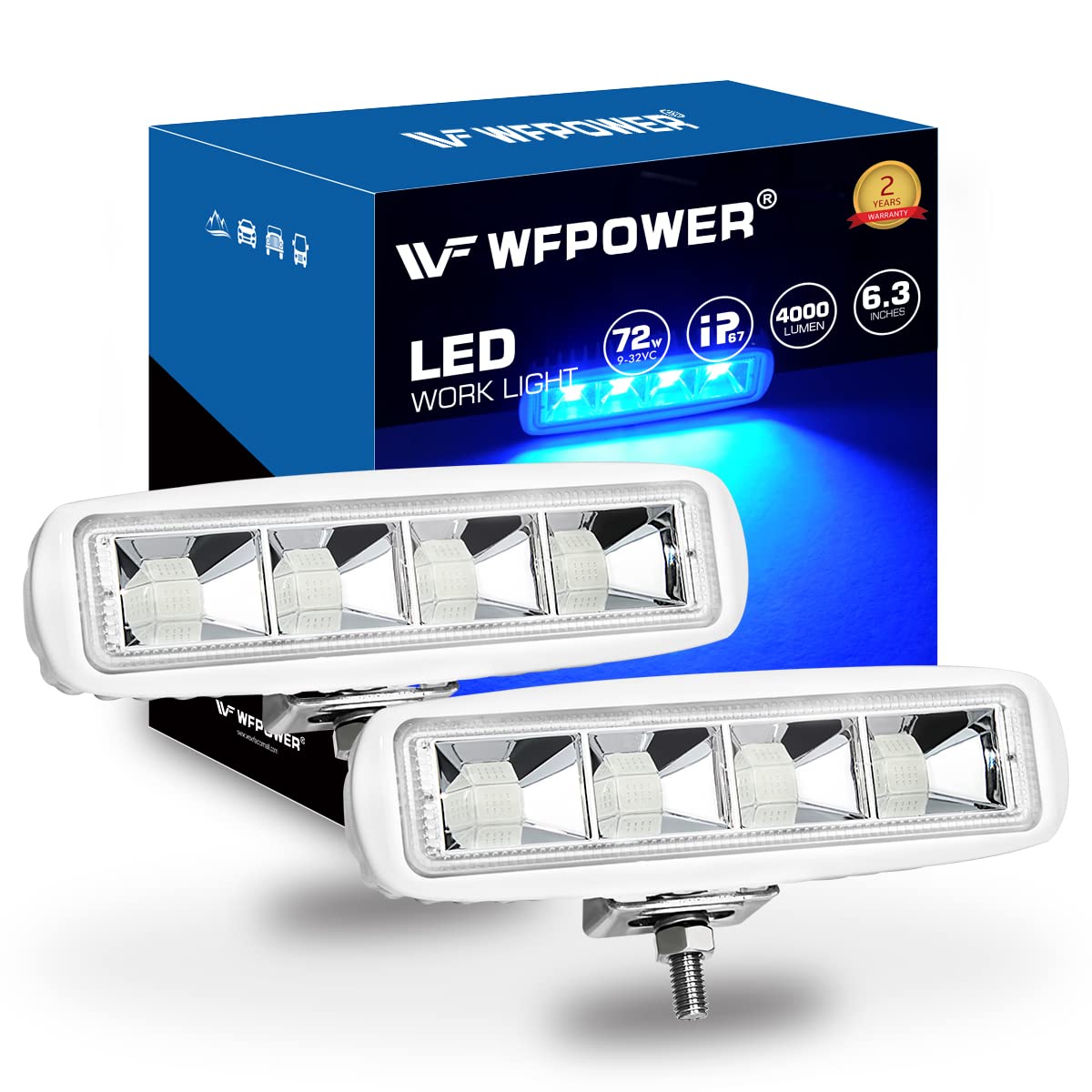 WFPOWER 2-Pack 72W Blue LED Boat Spreader Lights - Waterproof Marine Pontoon Lights for Night Fishing, Dock & Deck Lighting - 6.3 Inch T-Top Lights Compatible with 12V/24V Boats, SUVs & Trucks (Perfect for Nighttime Boating, Fishing & Waterfront Activities)