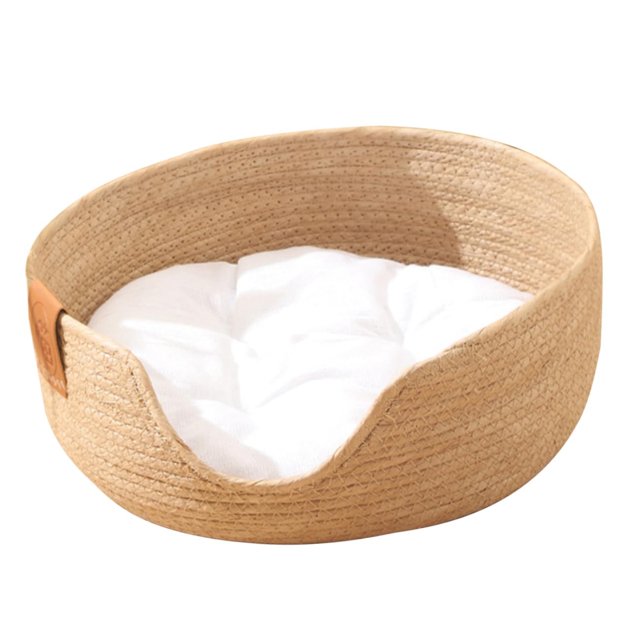 Eco-Friendly Straw Nest Cat Scratcher Bed - Washable Rattan Pet Bed with Cotton Mat for Cats & Small Dogs | Cozy Half-Enclosed Design for Indoor Lounging, Scratching & Napping