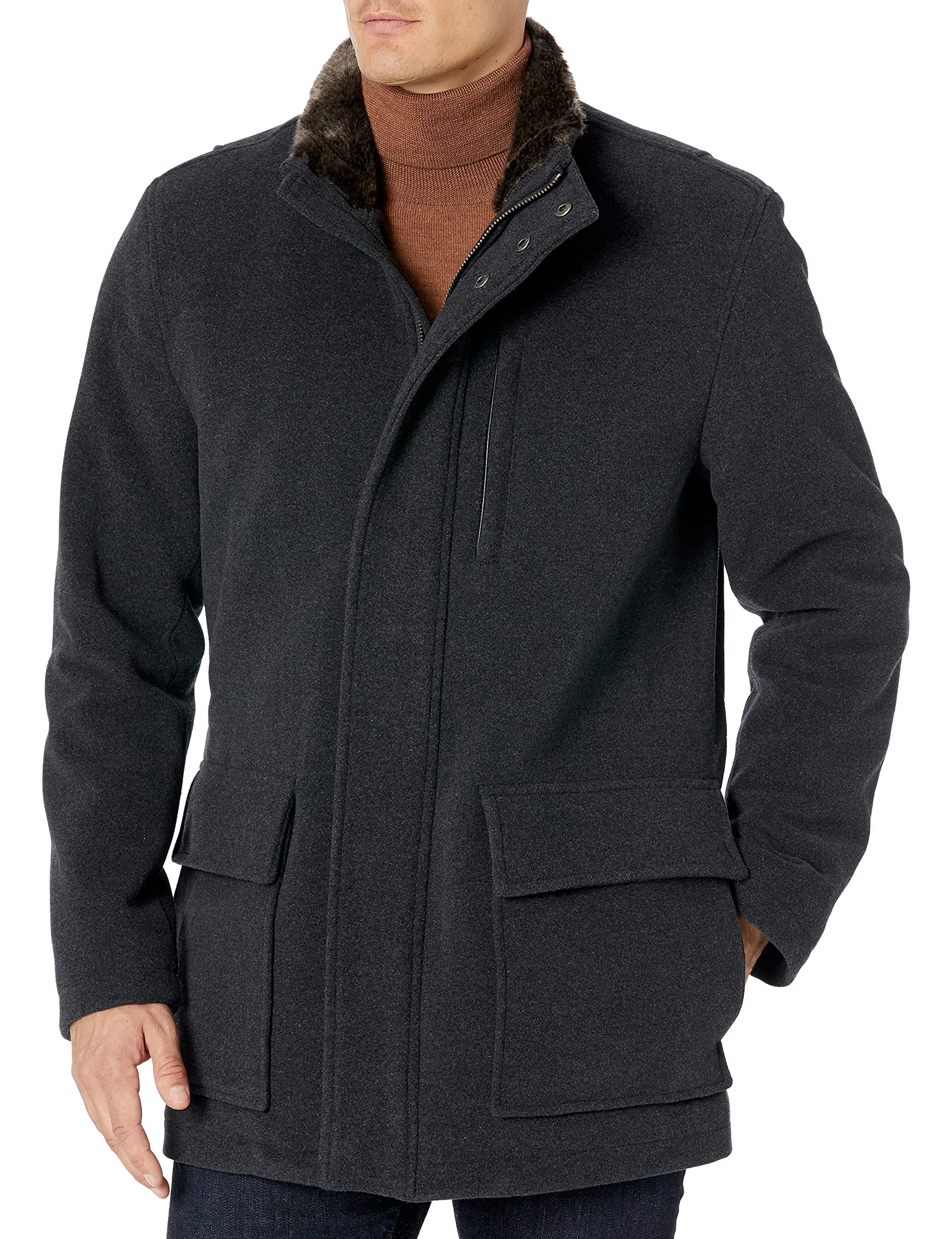 Cole Haan Men's Wool Plush Car Coat - Winter Warm Overcoat for Business & Casual Wear | Water-Resistant Outerwear for Commuting, Travel & Outdoor Activities
