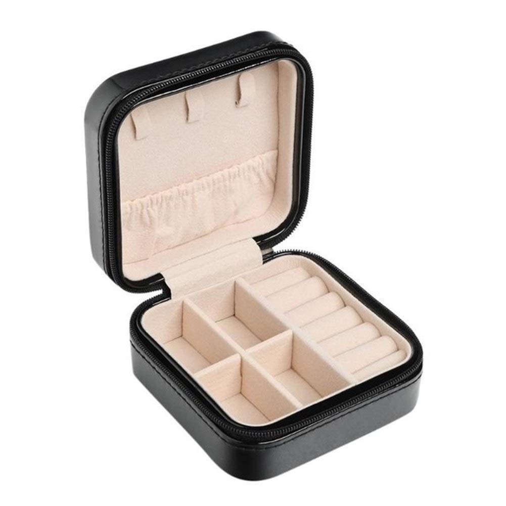 VREF Jewelry Organizer Box - Portable Travel Jewelry Case with Zipper, Earring Holder & Display Storage (100x100x55mm) - Perfect for Women's Jewelry Organization at Home, Office & Travel Accessories (Black)