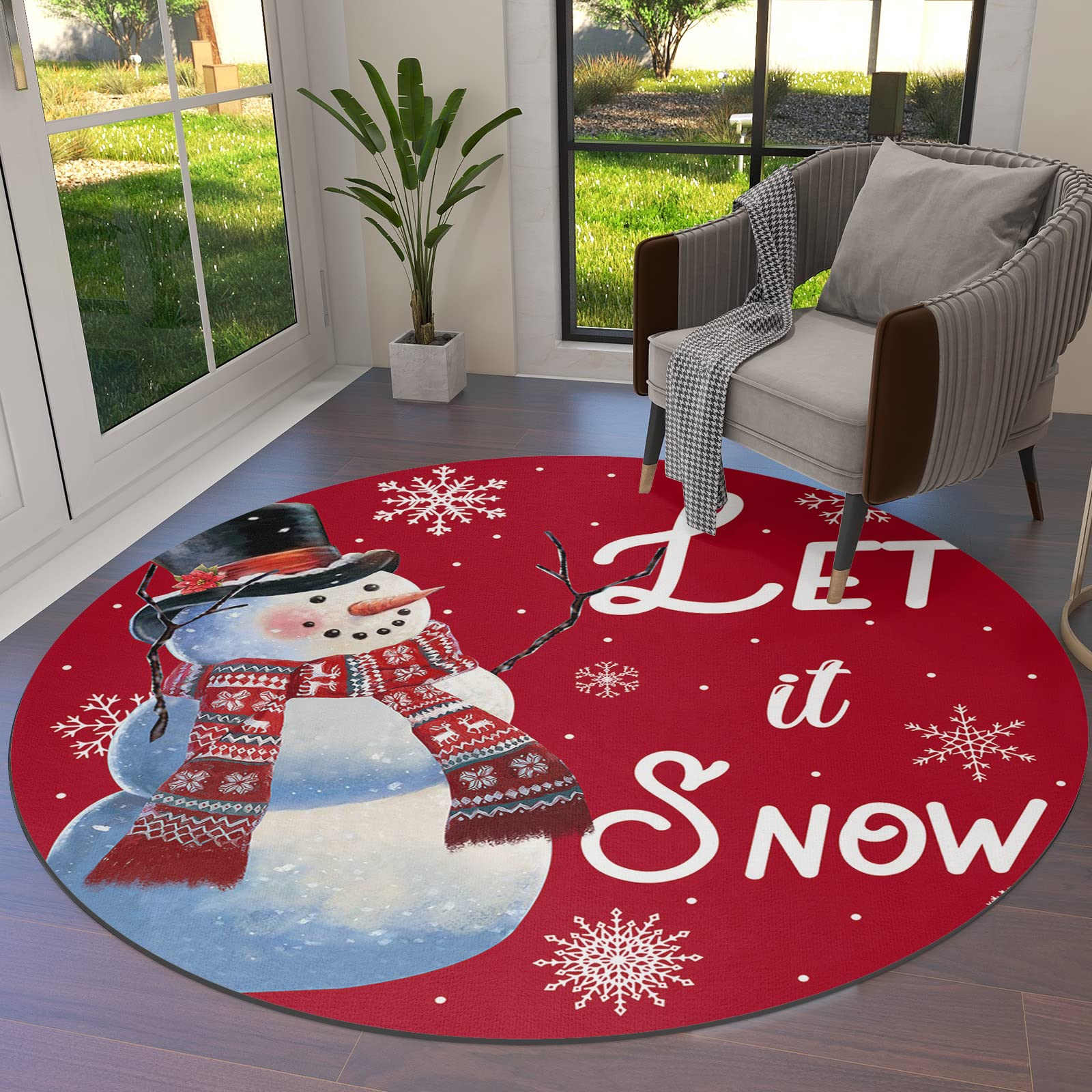 Christmas Snowman Round Area Rugs 3ft - Soft Non-Shedding Holiday Rug for Kids Room & Living Room | Machine Washable Winter Snowflake Decor | Perfect for Bedroom, Nursery & Christmas Home Decor