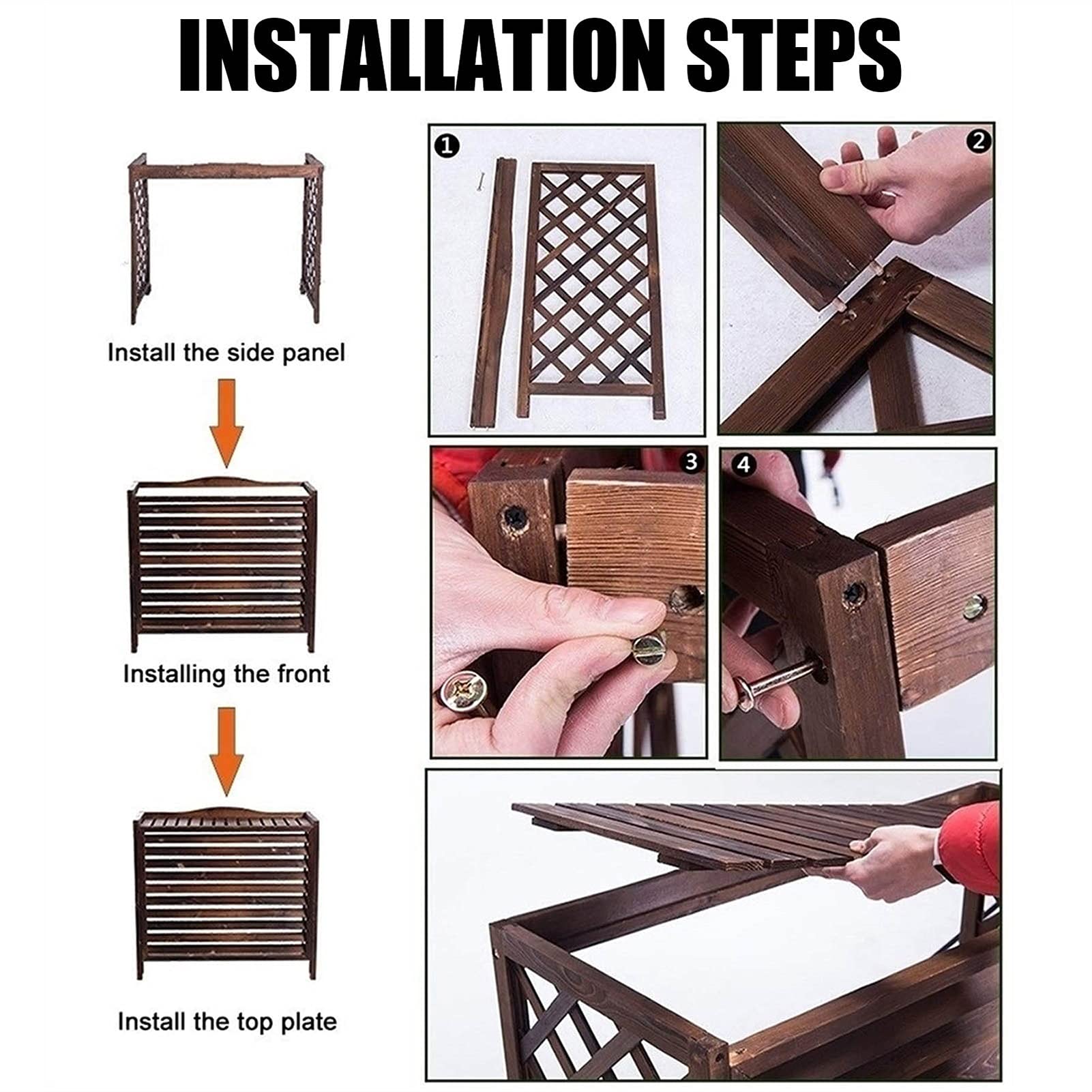 Wooden Air Conditioner Cover Outdoor - Solid Wood AC Fence Screen with Anti-Corrosion Protection - Decorative Shelf & Plant Storage Rack (95x40x89cm) - Perfect for Patio, Garden, and Backyard AC Unit Protection