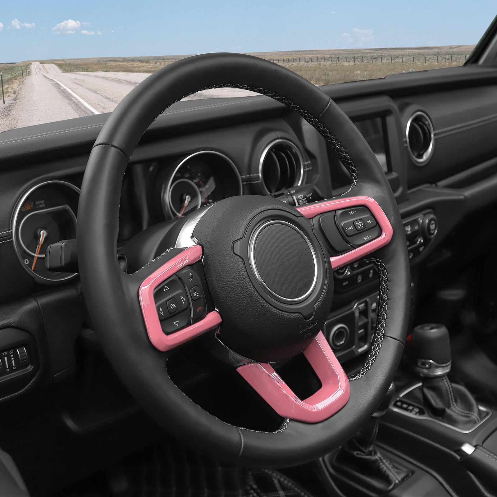 Pink Steering Wheel Trim Decal Panel for Jeep Wrangler JL/JLU (2018+) & Gladiator JT (2020+) - 3pcs Interior Accessories | Upgrade Your Jeep's Style for Off-Road Adventures & Daily Driving