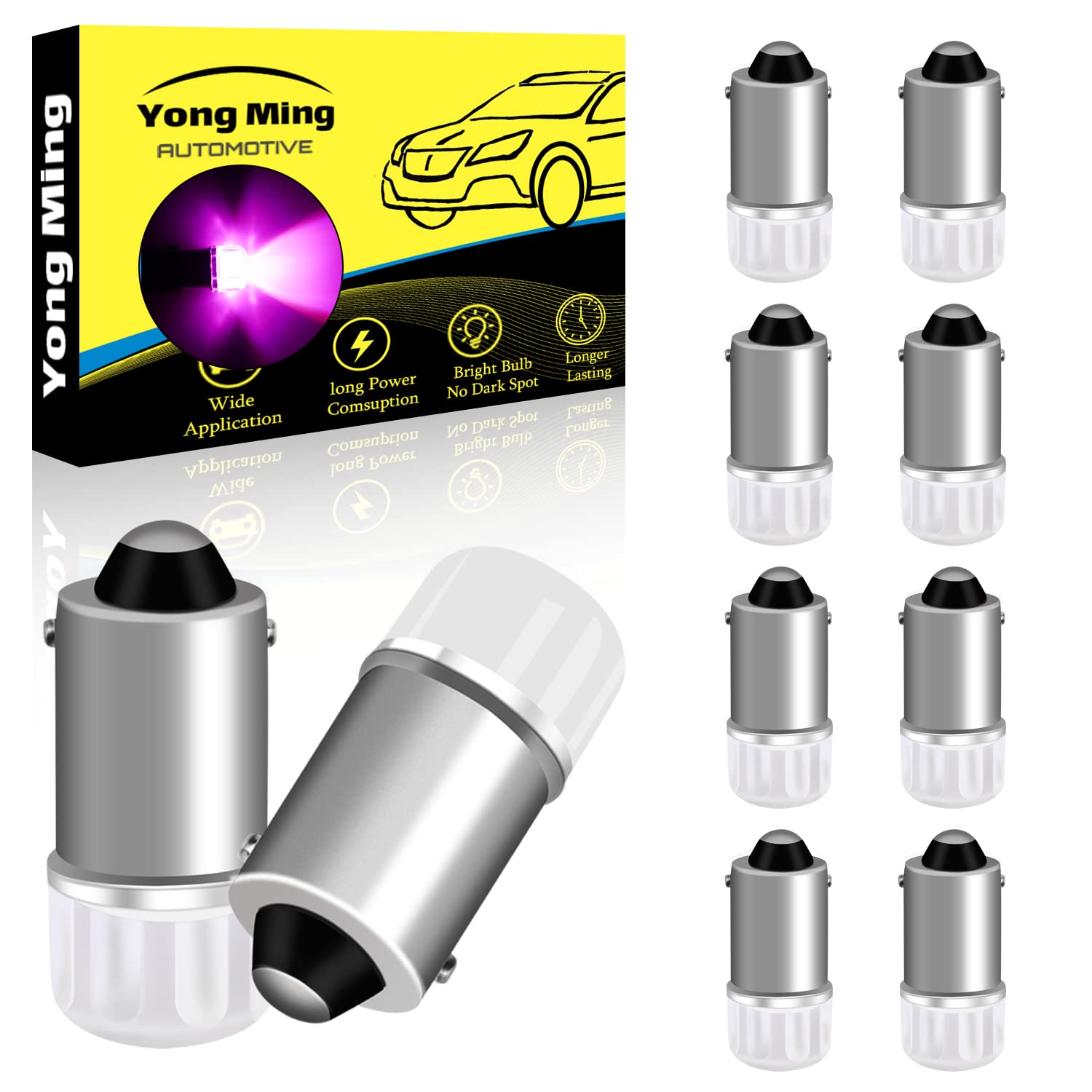 BA9S LED Car Bulbs - BA9 53 37 1895 1891 LED Bulb Pink (Pack of 10) - Super Bright Interior Lights for Car License Plate, Side Marker, Dome Lights - Perfect for Night Driving & Vehicle Customization