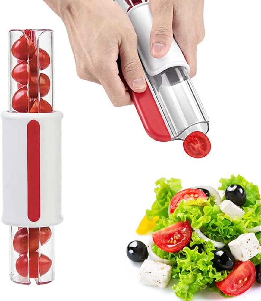 Premium Tomato Slicer - Stainless Steel Fruit & Vegetable Cutter for Tomatoes, Grapes, Strawberries - Perfect for Salads, Meal Prep & Healthy Snacks