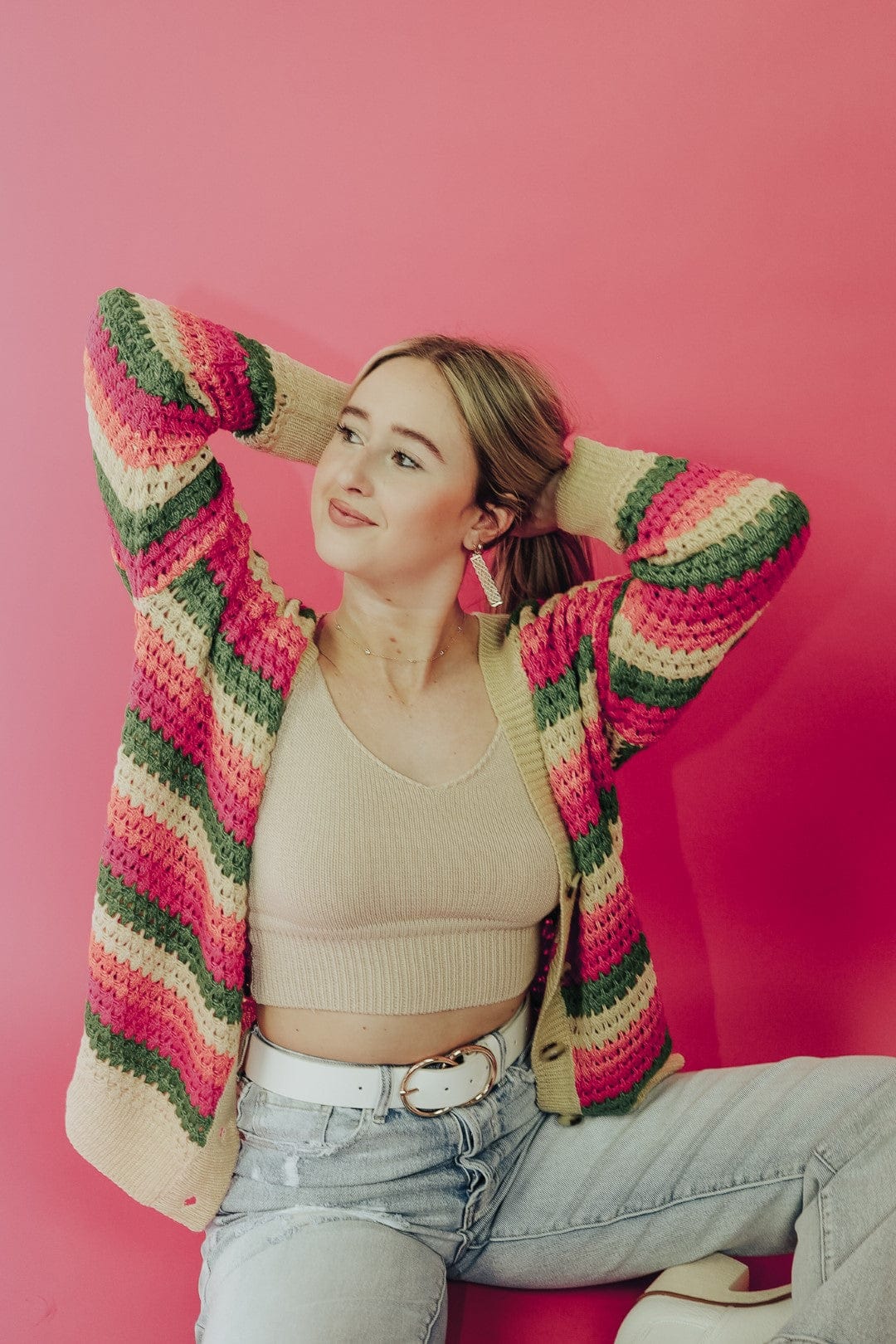 Love Drunk Striped Crochet Cardigan for Women - Boho Chic Lace-Up Summer Cover Up - Perfect for Beach, Music Festivals & Date Nights