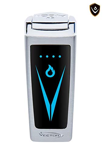 Vector Icon II Electric Triple Flame Torch Lighter - Chrome Satin Finish | Windproof Refillable Butane Lighter for Cigars, Candles & Outdoor Use | Perfect for Camping, BBQ & Survival Kits