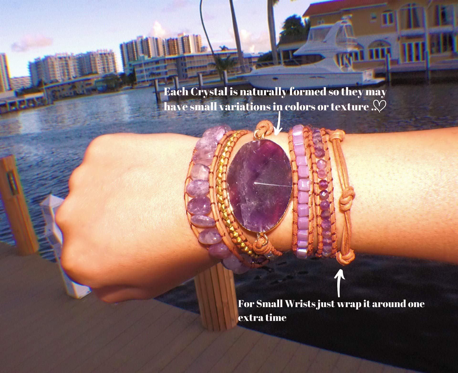 Boho Leather Wrap Bracelet for Women - Premium Handmade Healing Crystal Beaded 5-Strand Wrap Bracelet | Amethyst Gemstone Bohemian Jewelry | Perfect for Yoga, Meditation & Festival Fashion