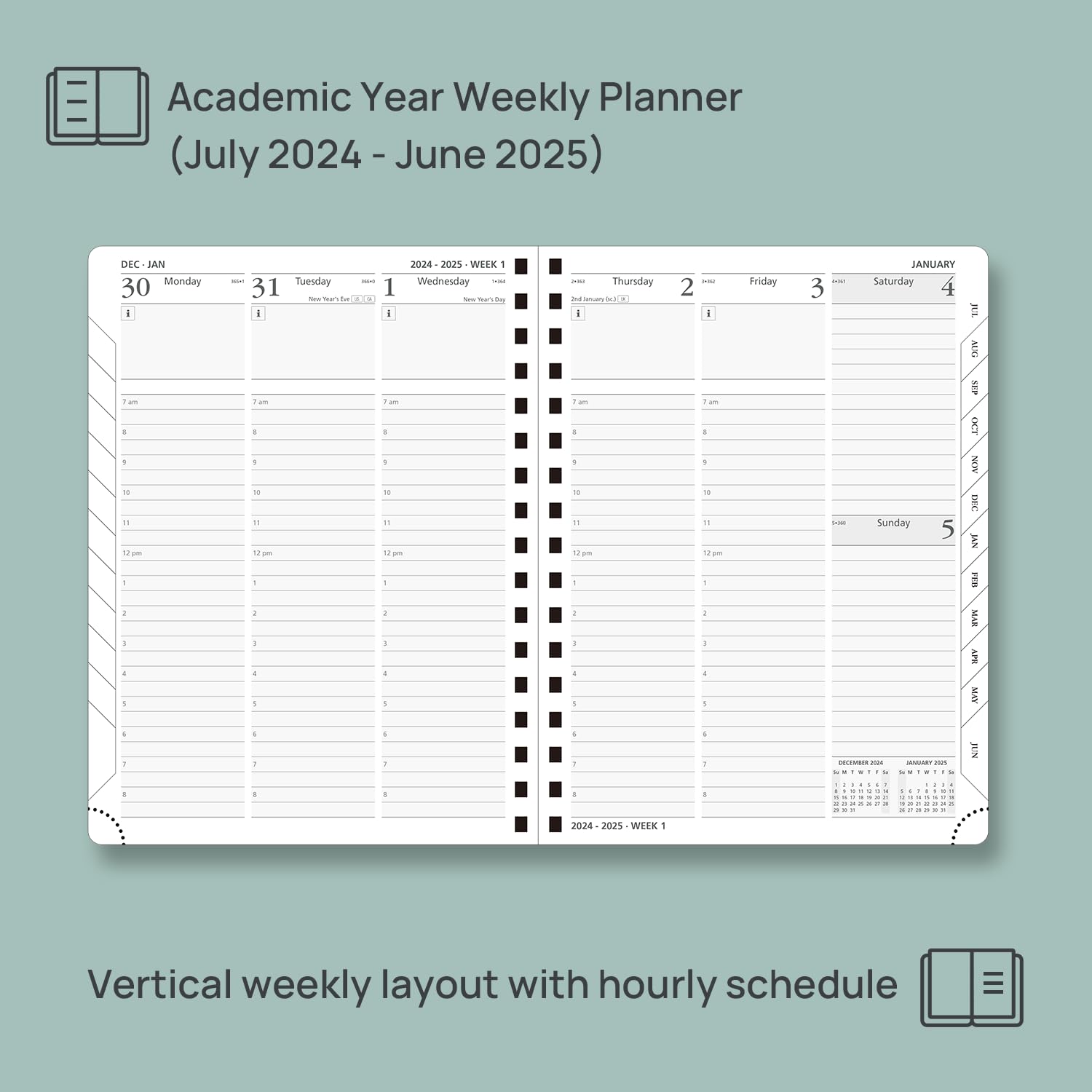 POPRUN 2024-2025 Academic Planner (6.5'' x 8.5'') - July 2024 to June 2025 Weekly & Daily Calendar with Hourly Time Slots, Leather Bound Appointment Book for Time Management & Productivity - Perfect for Students, Professionals & Office Use (Brown)