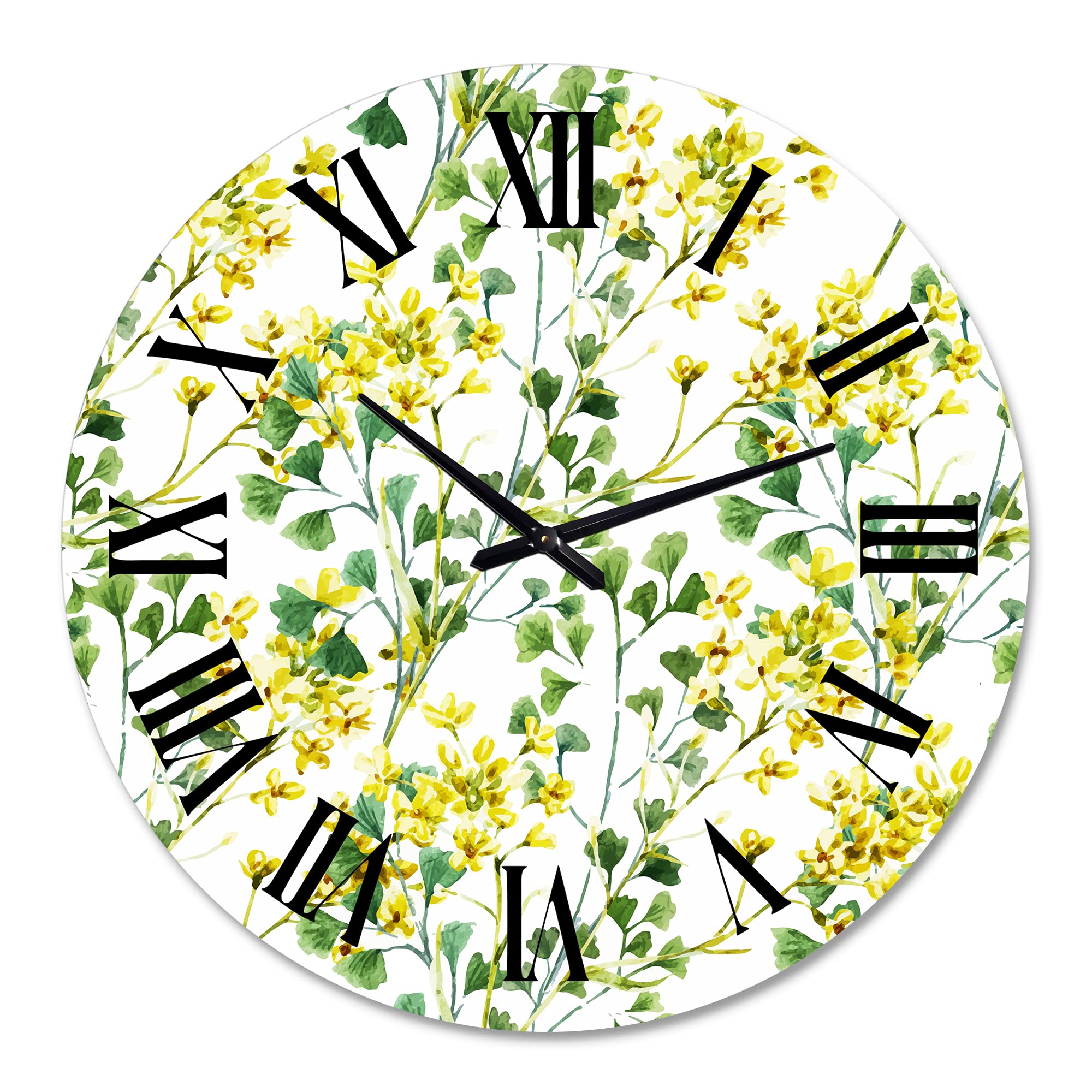 Vibrant Yellow Summer Wildflowers Wall Clock - Large Floral & Botanical Decor for Bedroom, Living Room, Office | Silent Non-Ticking Modern Home Décor