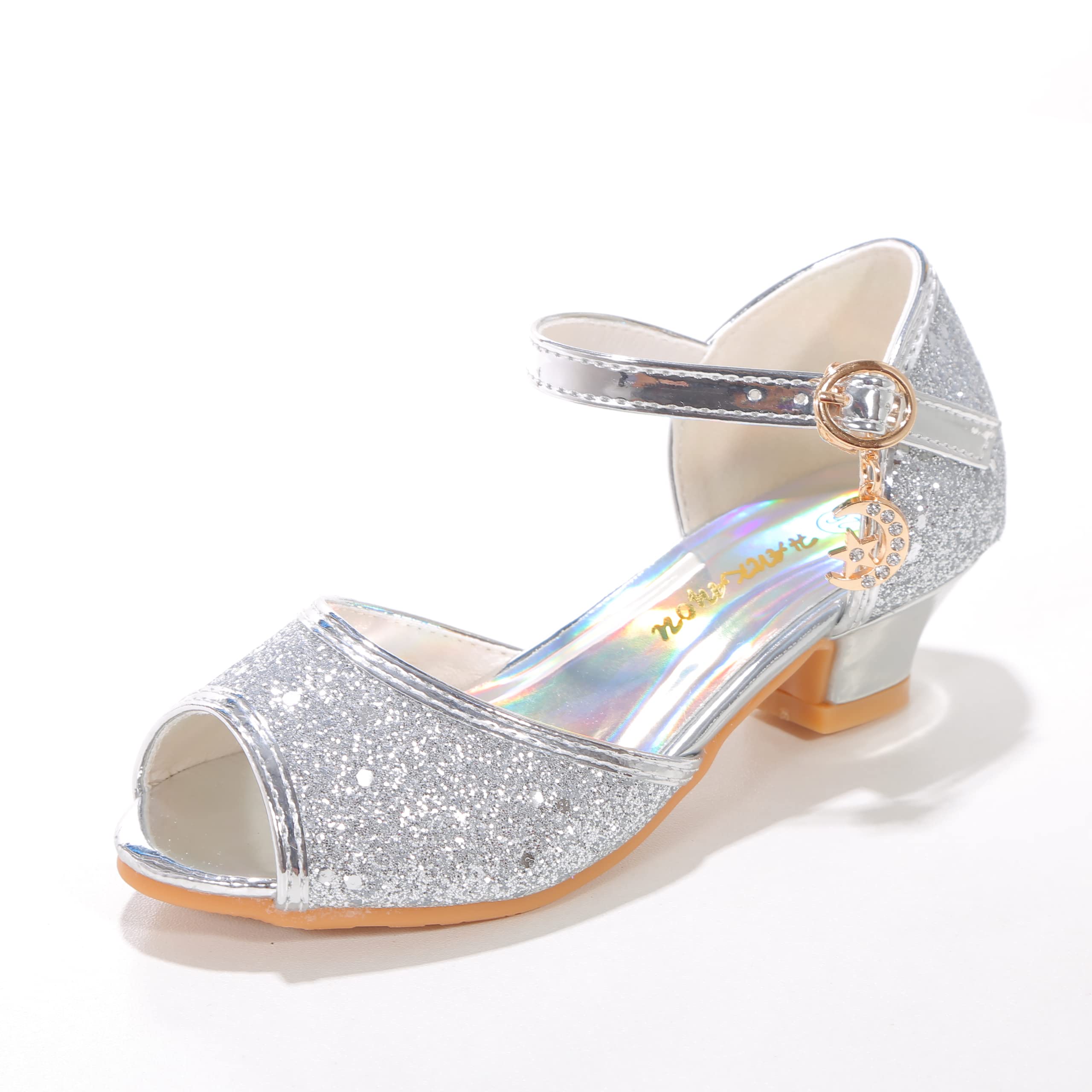 Sparkly Girls Mary Jane Shoes for Wedding & Party - Princess Flower Strap Dress Shoes for Special Occasions, Birthday, Pageant & Formal Events