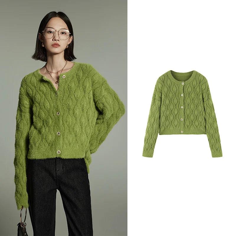 Women's Faux Mink Wool Knit Jacket - Winter 2024 Cozy Warm Outerwear for Cold Weather, Perfect for Casual Outings and Office Wear