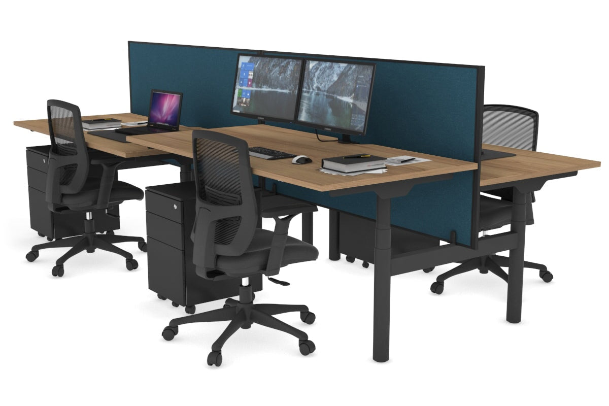 Flexi Premium 4-Person Height Adjustable H Bench Workstation - Black Frame (1600L x 800W) with Cable Management | Ideal for Office, Coworking Spaces & Home Workstations