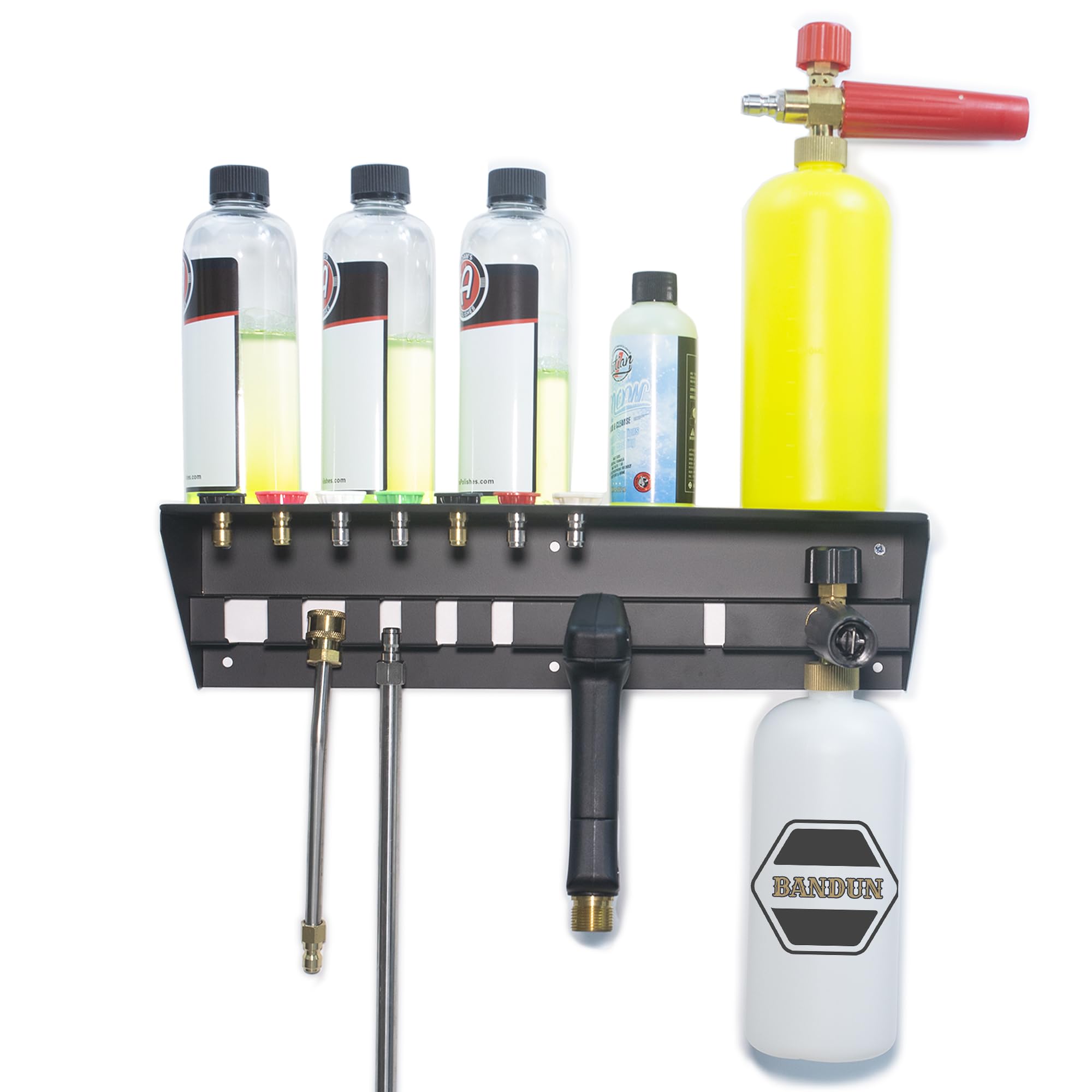 Pressure Washer Gun Holder with Shelf - Foam Cannon Holder, Nozzle Tips & Soap Bottle Storage Rack | Organize Pressure Washer Accessories | Perfect for Car Washing, Home Cleaning & Outdoor Maintenance