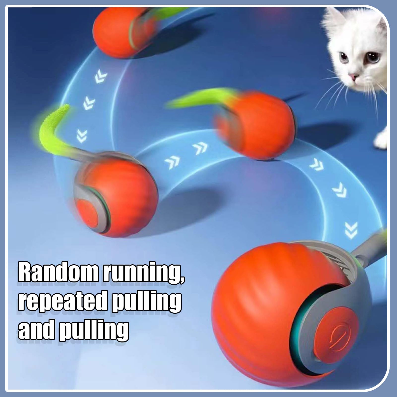 Speedy Tail 2.0 Interactive Cat Toy - Automatic Moving USB Rechargeable Smart Ball with Two Speed Settings & Replacement Tail (Blue) - Perfect for Indoor Cats Playtime & Exercise