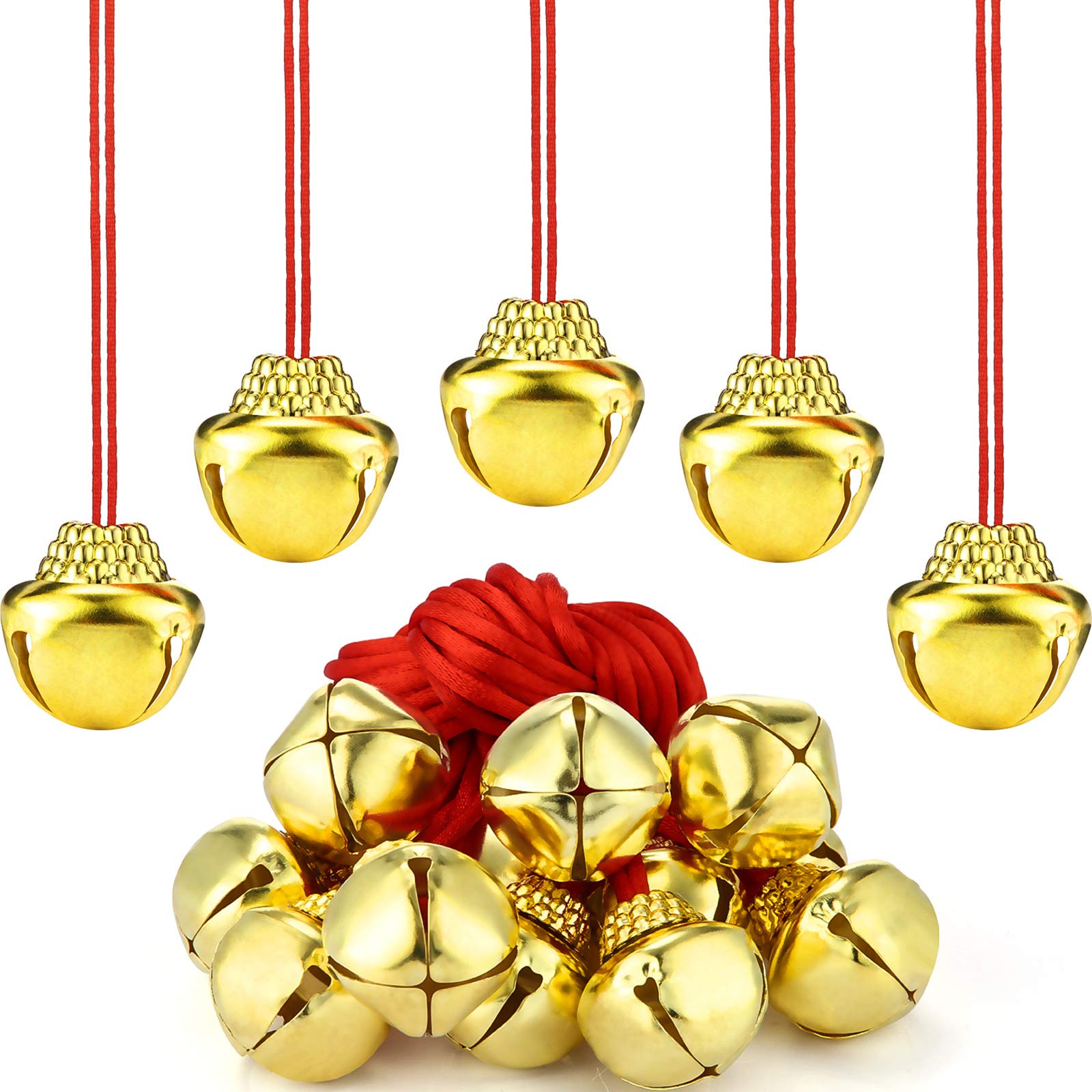 12pcs Christmas Bell Necklaces - Gold Red Green for Holiday Party Decor