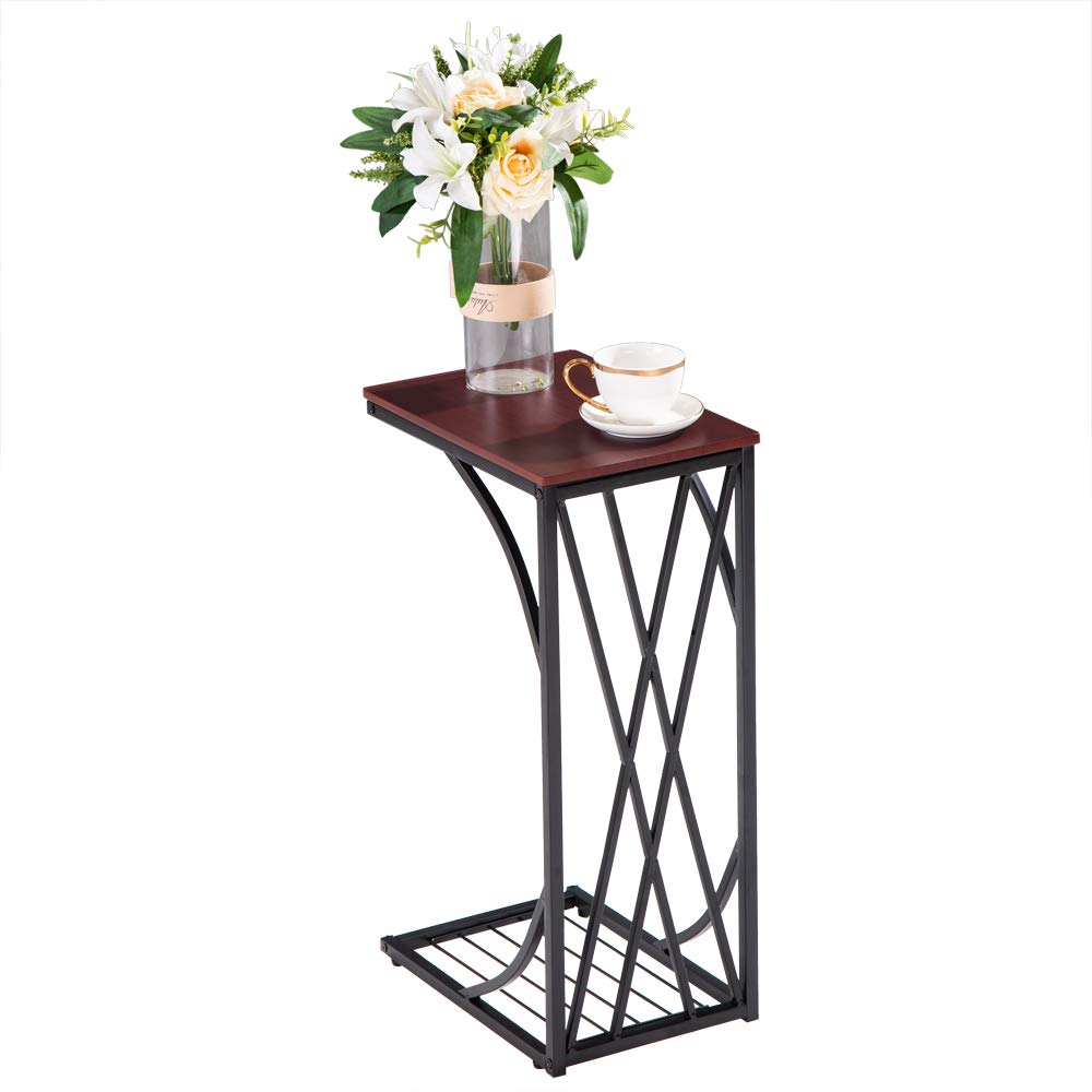 Modern Wooden Side Table with Cross Line Design - Elegant Coffee & Snack Table for Living Room, Bedroom & Dining Room - Perfect for Holding Drinks, Books & Decor