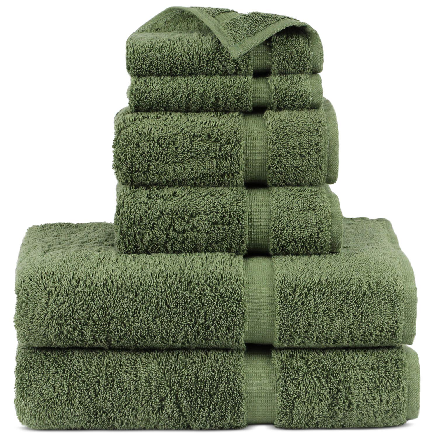 Premium 100% Turkish Cotton Linen Towel Set - 6 Piece Bath Towel Collection in Moss Green | Soft, Absorbent & Quick-Drying for Spa, Beach & Luxury Bathroom Use