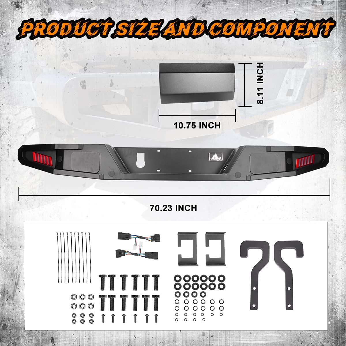 WOLFSTORM Full Width Rock Crawler Rear Bumper with 2 LED Lights & Hitch Receiver - Compatible with 2019-2021 Jeep Gladiator JT | Off-Road Adventure & Truck Protection