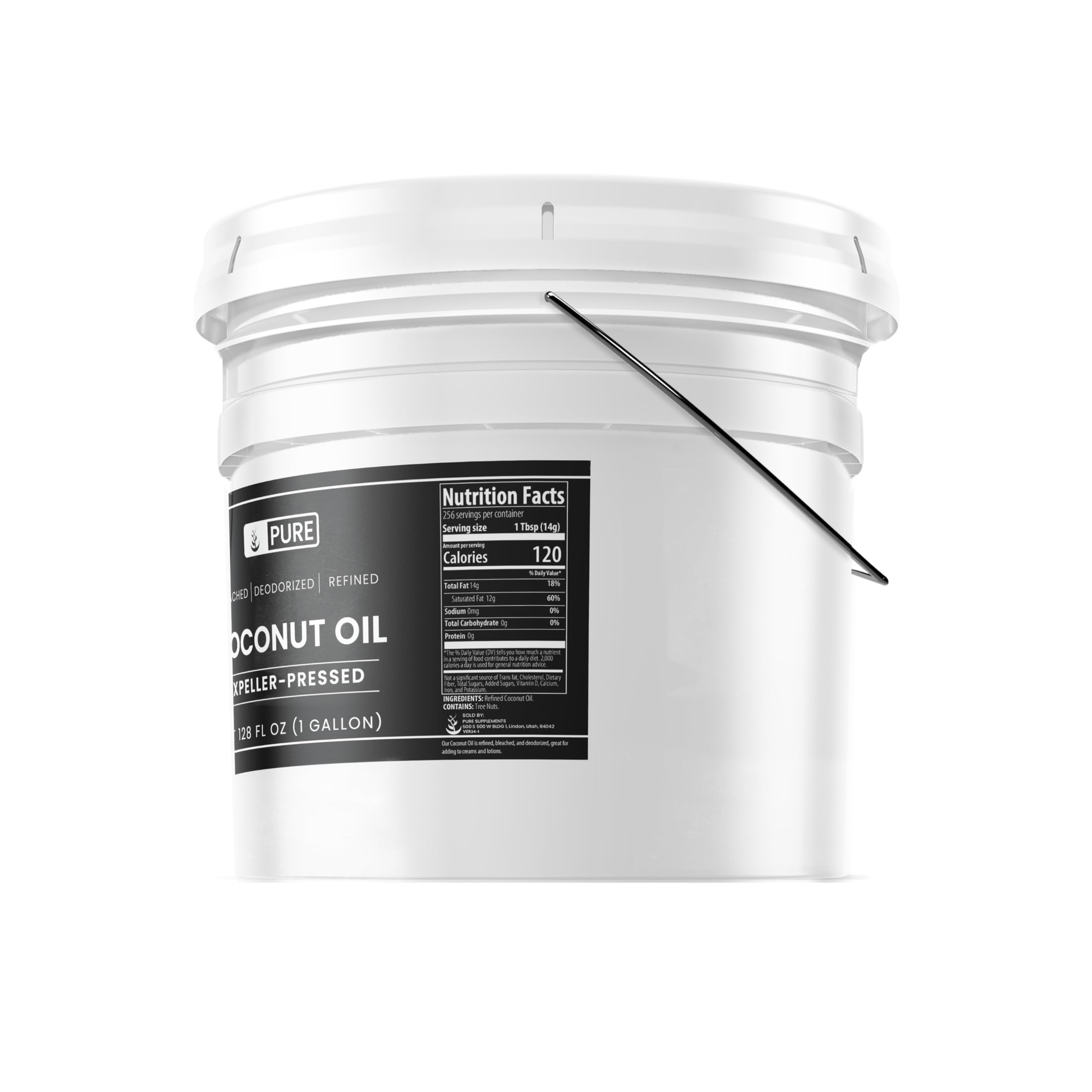 Pure Organic Unrefined Coconut Oil 1 Gallon - Hexane Free, Gluten Free, Non-GMO, Cold Pressed Virgin Coconut Oil for Cooking, Skin & Hair Care, Keto Diet & Baking