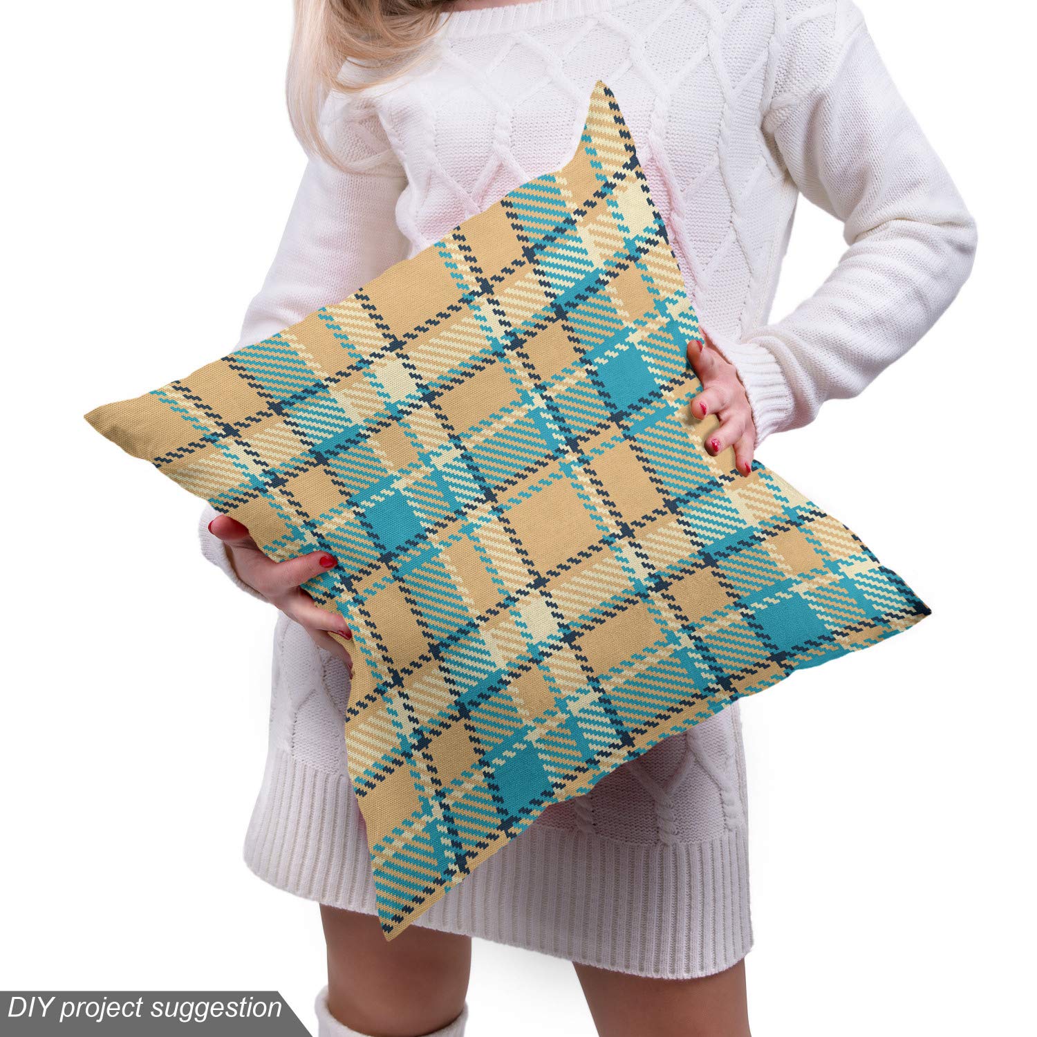 Ambesonne Checkered Fabric by The Yard - Celtic Inspired Zigzag Pattern Upholstery & Home Decor Fabric, 10 Yards, Cream Pale Blue - Perfect for Sofa Covers, Curtains, Pillows & DIY Craft Projects