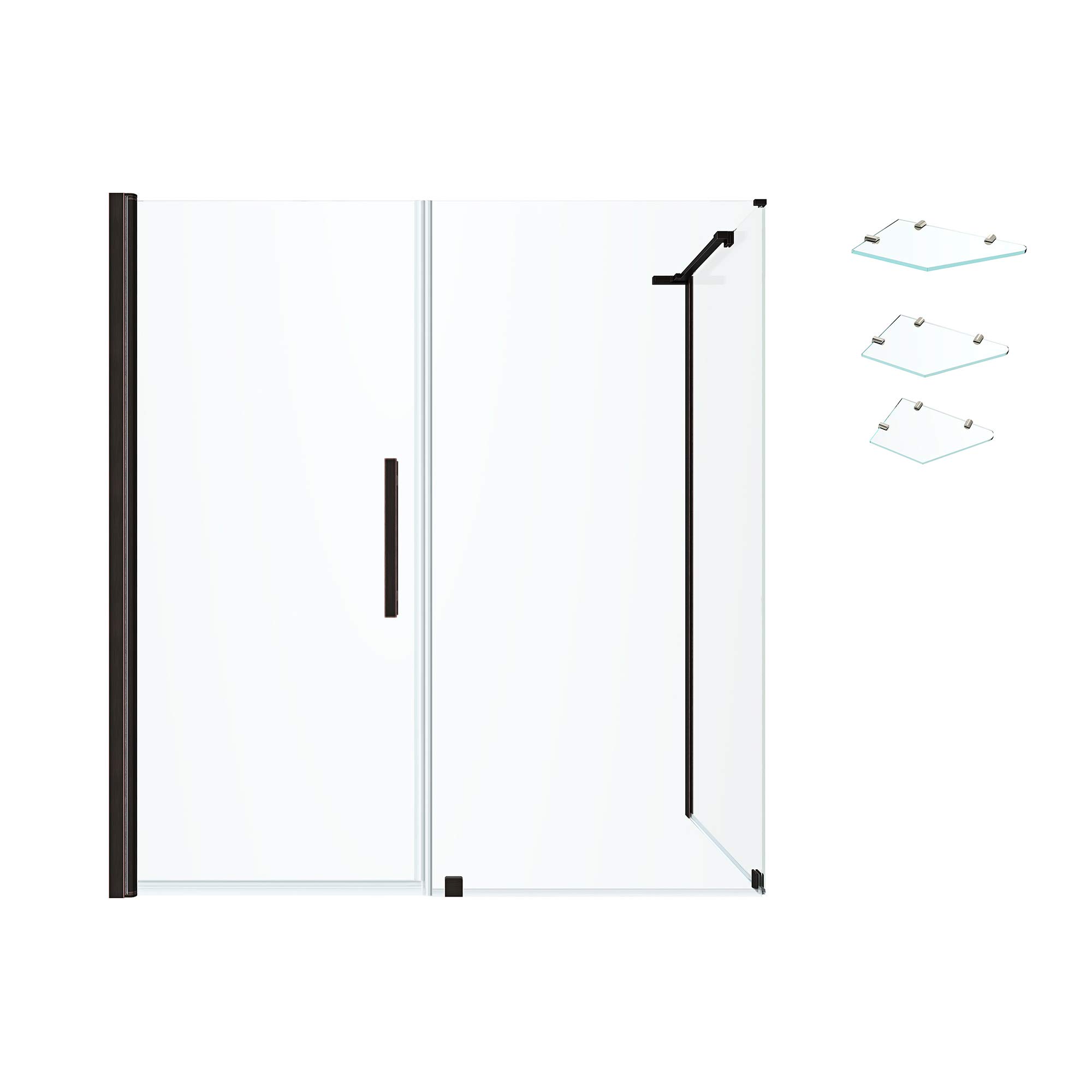 OVE Decors Pasadena Frameless Corner Shower Door 65x33 Inches - Oil Rubbed Bronze with Built-in Shelves | Bathroom Upgrade for Modern Homes (Model PA0683301)