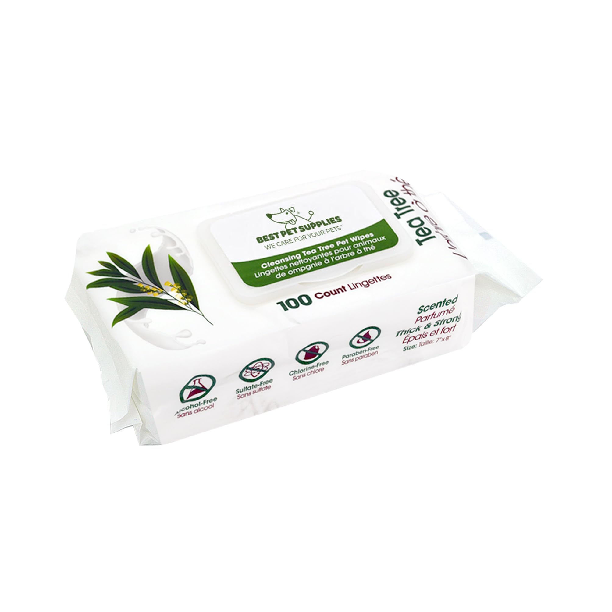 Premium Dog Wipes for Cleaning & Deodorizing - 100 Count Tea Tree Infused Pet Wipes for Coat, Ears & Paws - Gentle Hypoallergenic Grooming Supplies for Dogs - Perfect for Post-Walk Cleanup, Travel & Daily Hygiene Care