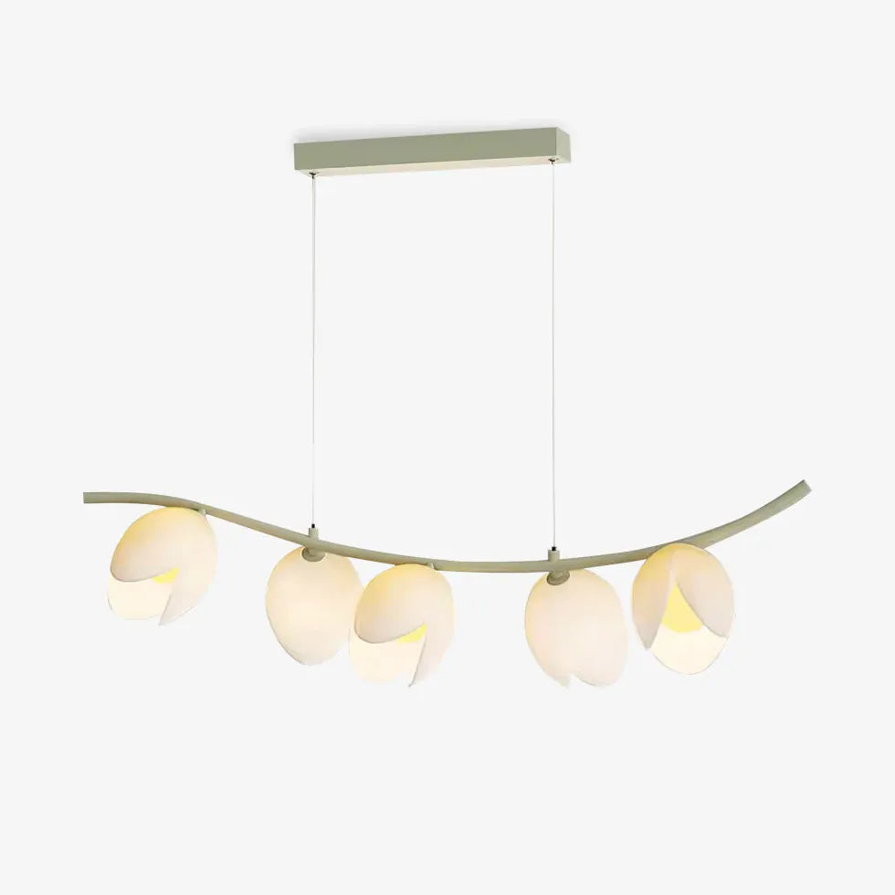 Modern Multi-Head White Flower Chandelier - Horizontal Pendant Lighting Fixture for Dining Room, Bedroom, or Living Room Decor