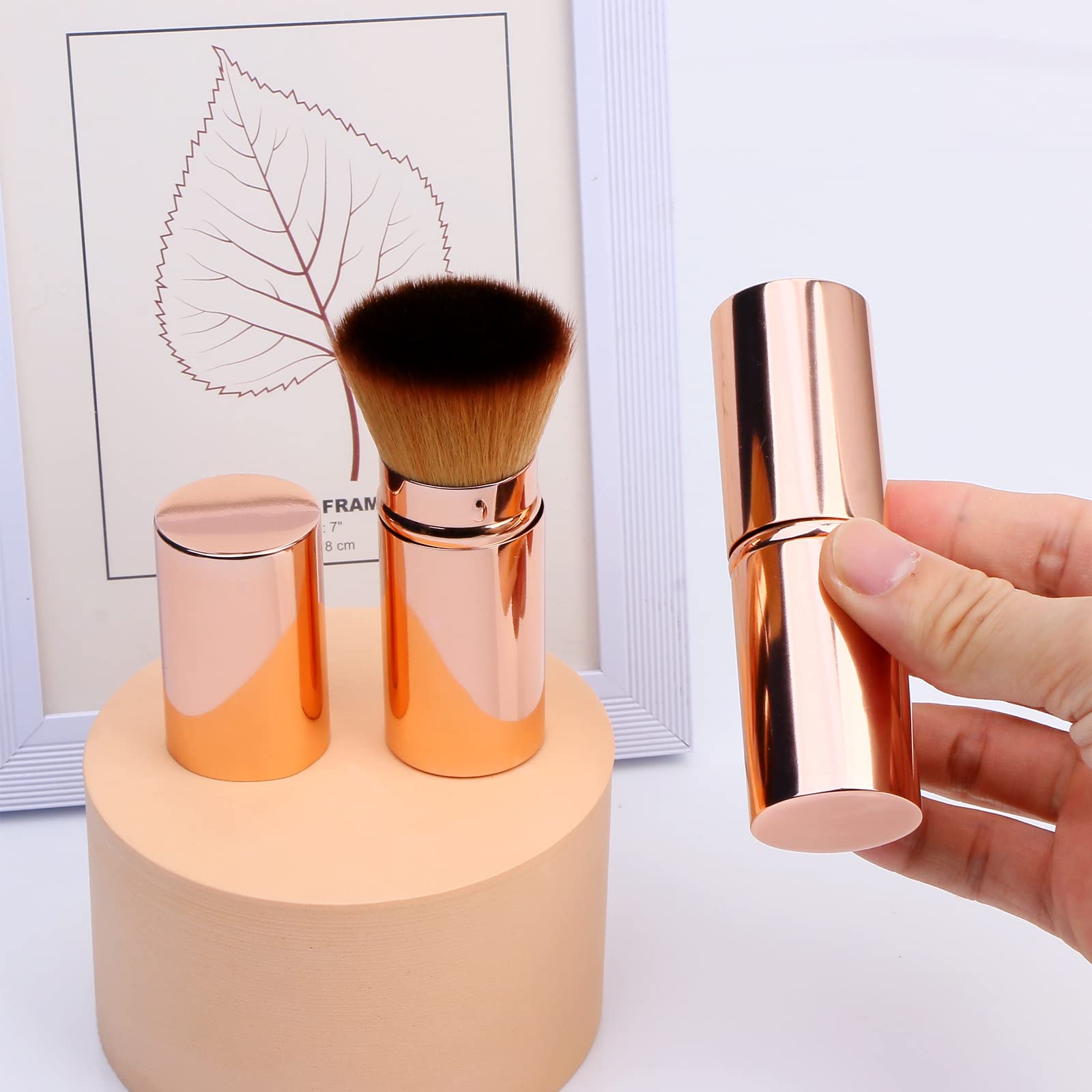 UNIMEIX Retractable Kabuki Brush for Liquid Foundation, Sunscreen, Bronzer & Powder Makeup - Flat Top Brush for Kids & Adults - Perfect for Flawless Face Makeup Application (Gold) - Ideal for Daily Makeup, Travel & On-the-Go Touch Ups
