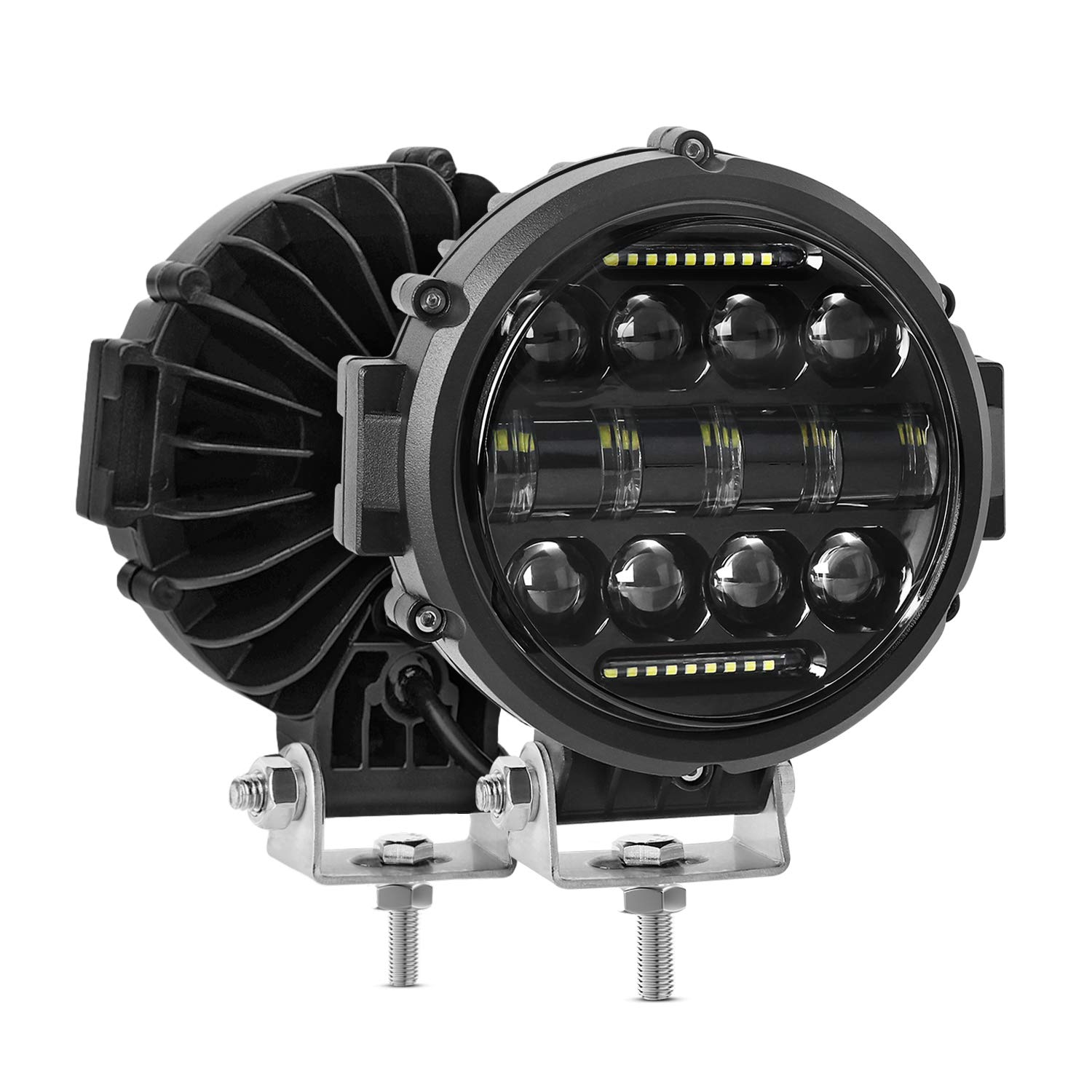 60W Round LED Work Light Bar - Flood & Spot Combo Beam with Daytime Running Lights | 2PCS Off-Road Driving Lights for Trucks, Pickups, SUVs, ATVs & UTVs | Perfect for Night Driving, Worksite Lighting & Outdoor Adventures