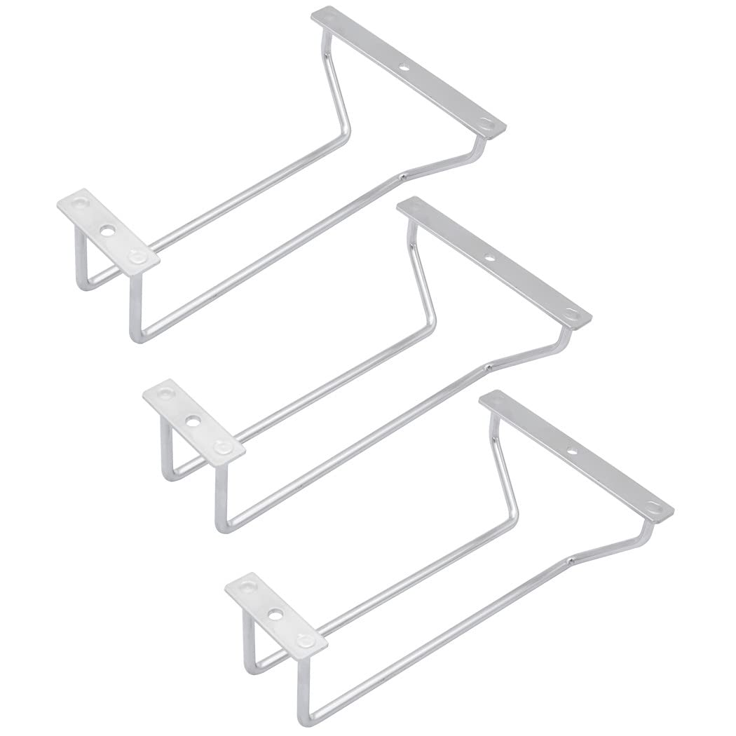 Stainless Steel Under Cabinet Wine Glass Rack - 7 Inch Stemware Holder for Kitchen, Bar & Dining Room (3 Pack) - Perfect for Organizing Wine Glasses & Saving Space in Small Kitchens