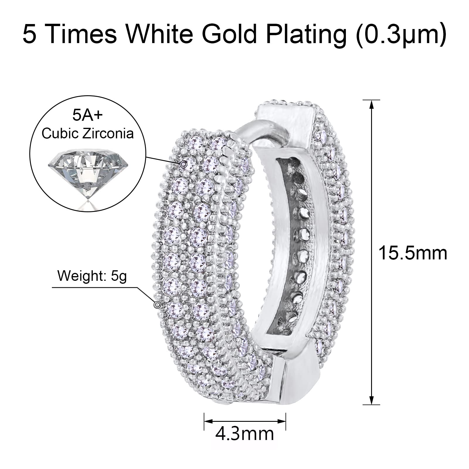 VEXXS 14K Gold Plated Diamond Hoop Earrings for Men - Iced Out Dangle Hoops with 5A CZ Stones, Hypoallergenic Hip Hop Streetwear Jewelry - Perfect for Parties, Gifts & Everyday Wear