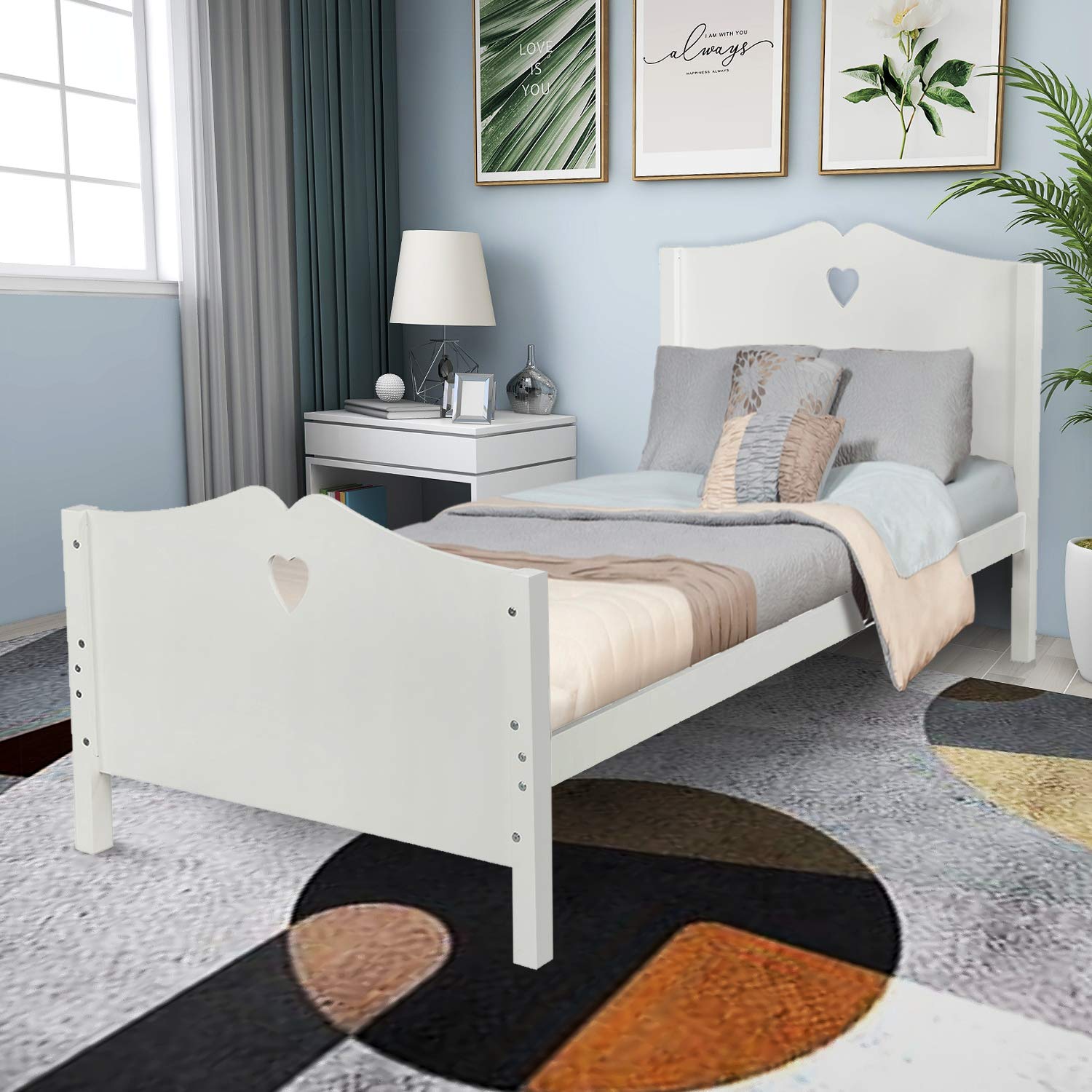 Twin Size Platform Bed Frame with Wood Slat Support, Headboard & Footboard - Sturdy White Wooden Bed for Small Spaces | Perfect for Kids Rooms, Guest Bedrooms & Studio Apartments