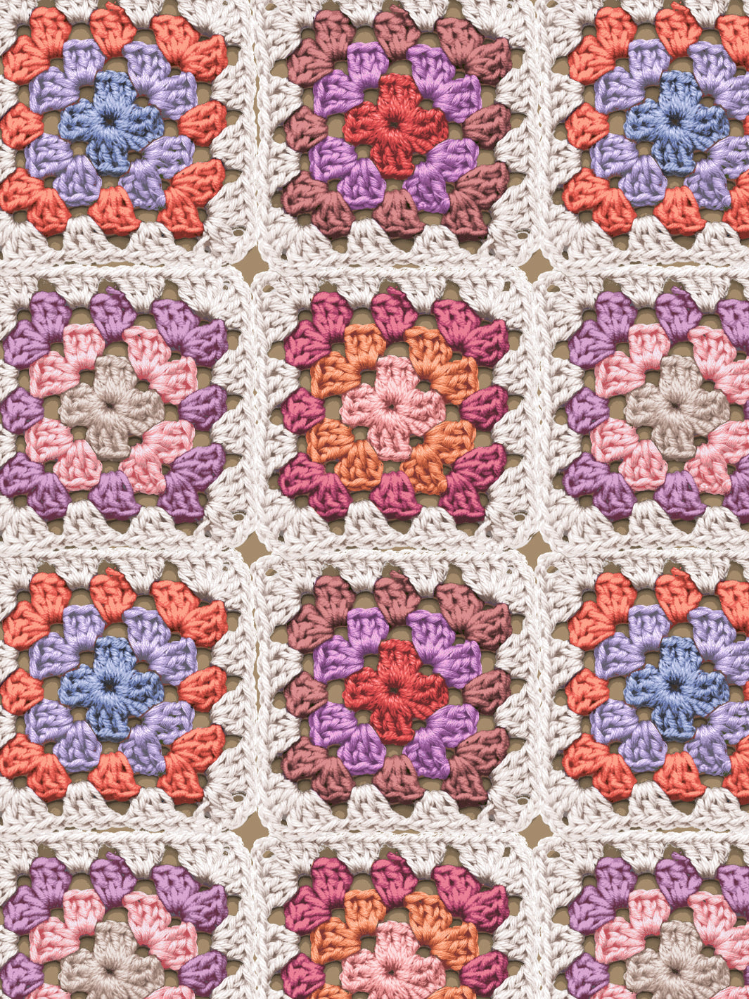 Lingua Franca Granny Squares Wallpaper - Pink Coral Floral Pattern | Perfect for Bedroom, Nursery & Boho Home Decor