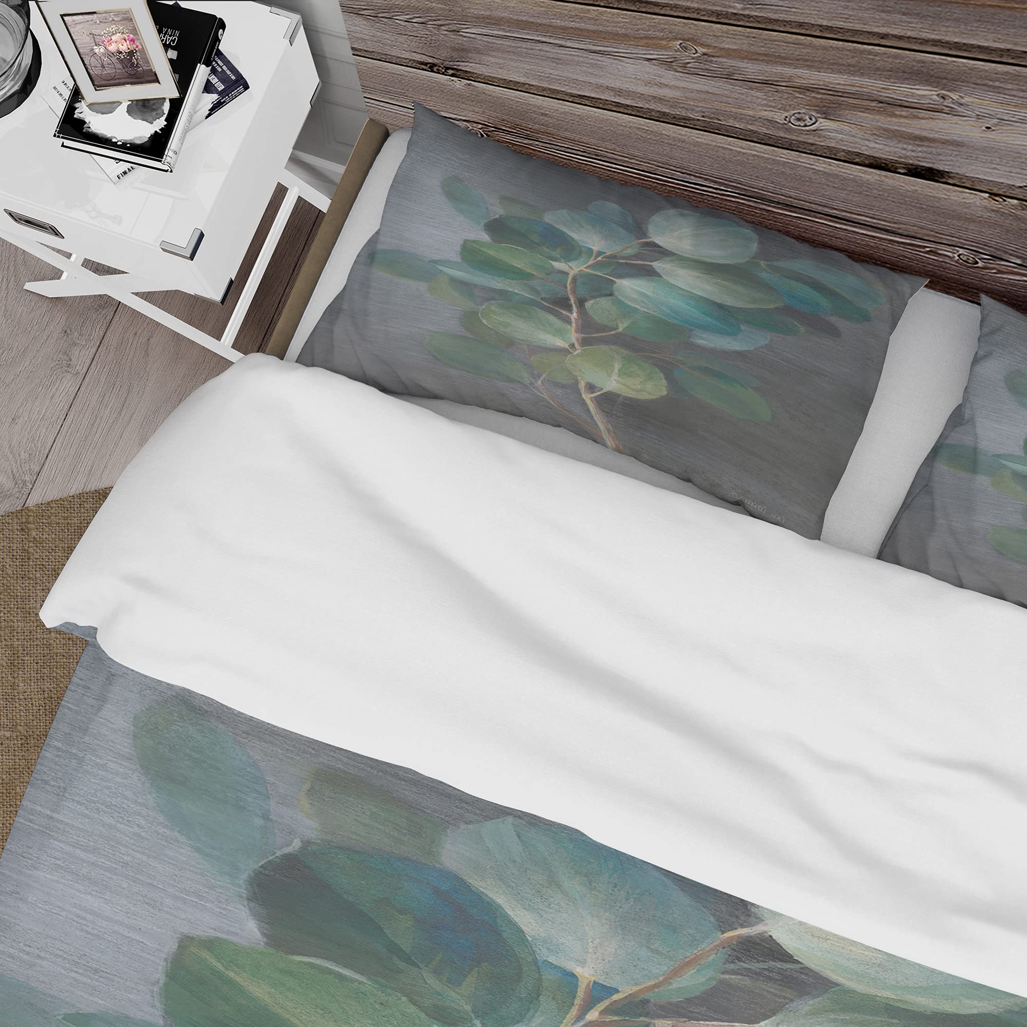 DesignQ Fresh Leaves Farmhouse Duvet Cover Set - Blue Floral Twin Size 3-Piece Bedding Set | All-Season Comfort for Cozy Farmhouse Bedrooms & Guest Rooms