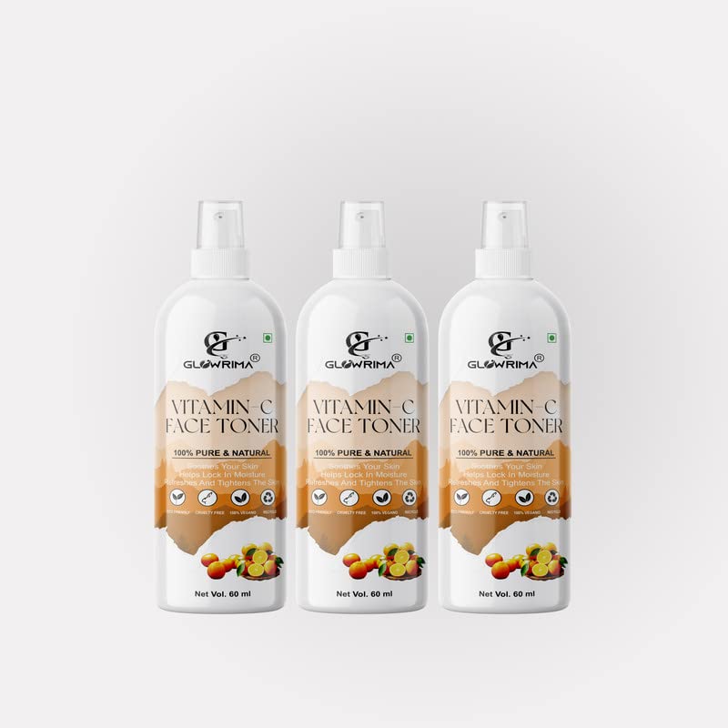 Glowrima Vitamin C Facial Toner for Pore Minimizing & Skin Brightening - Hydrating & Refreshing Spray Toner with Antioxidants (60ml, Pack of 3) | Perfect for Daily Skincare Routine, Travel & Post-Workout Refresh