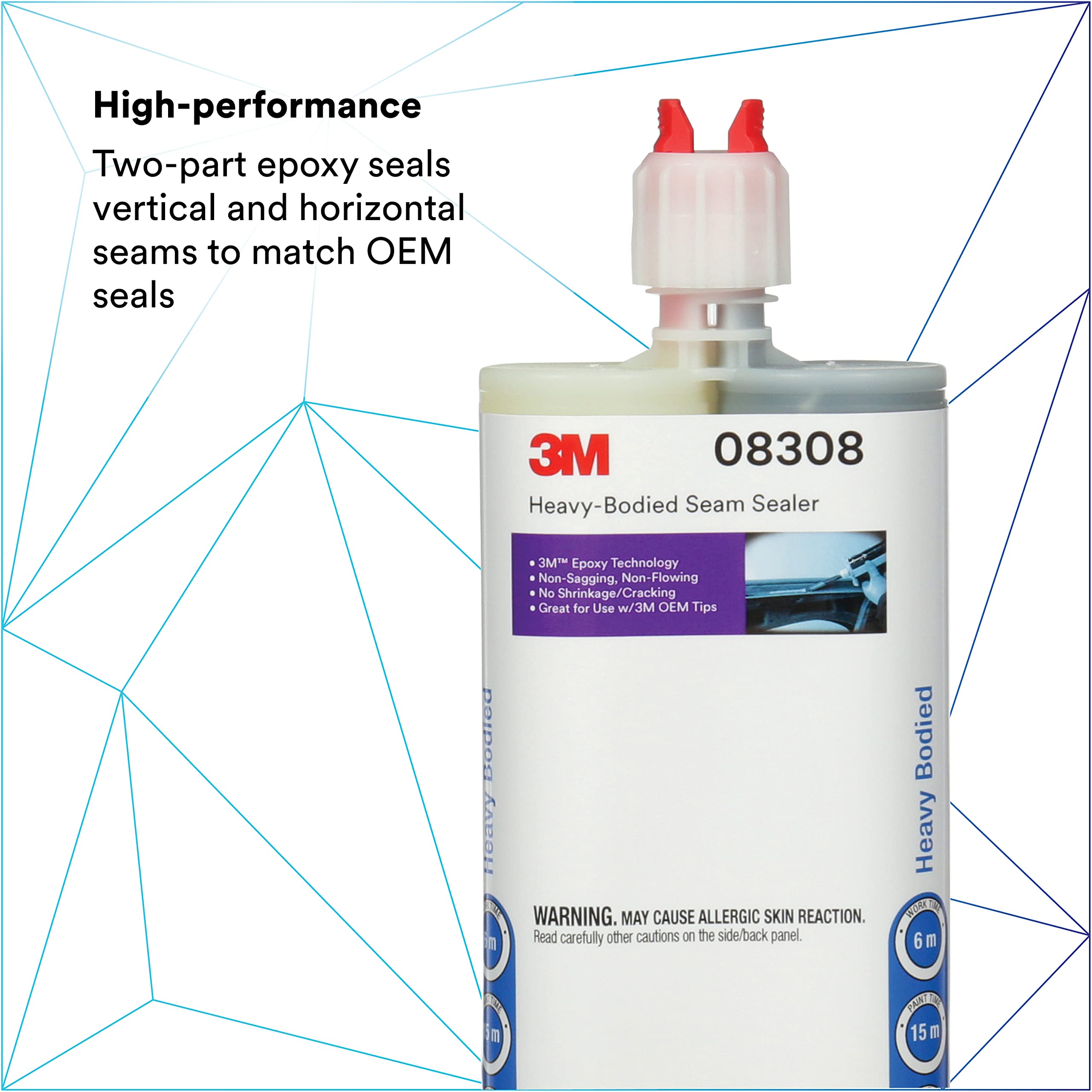 3M Heavy-Bodied Seam Sealer 08308 - 2-Part Self-Mixing Automotive Epoxy Adhesive (200ml/6.75oz, Black) for Car Body Repair, Metal Bonding & RV Maintenance