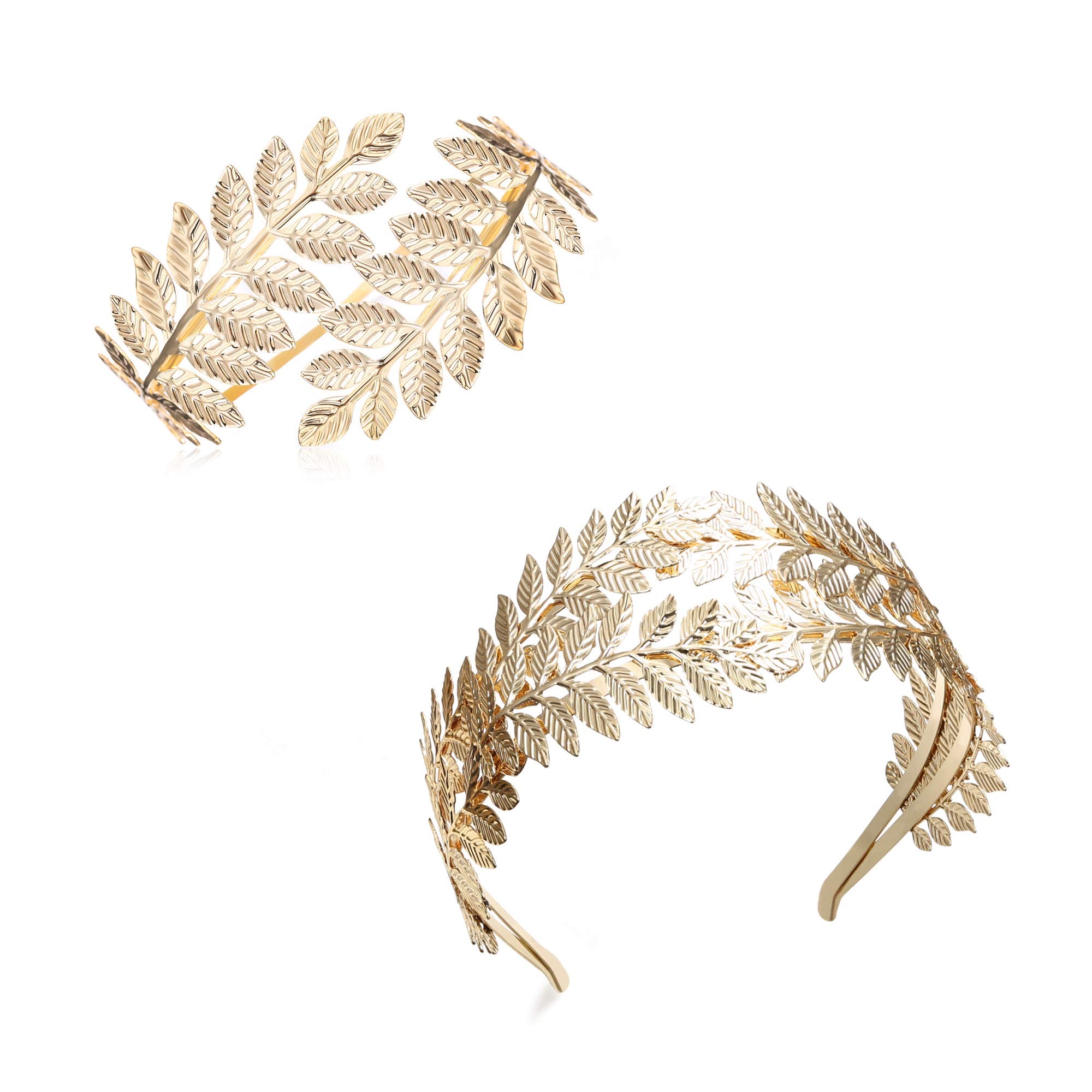 FINREZIO Greek Goddess Headband & Arm Cuff Jewelry Set - Roman Laurel Leaf Crown & Adjustable Armlet Bracelet - Perfect for Bridal, Wedding, Cosplay & Festival Costume Accessories