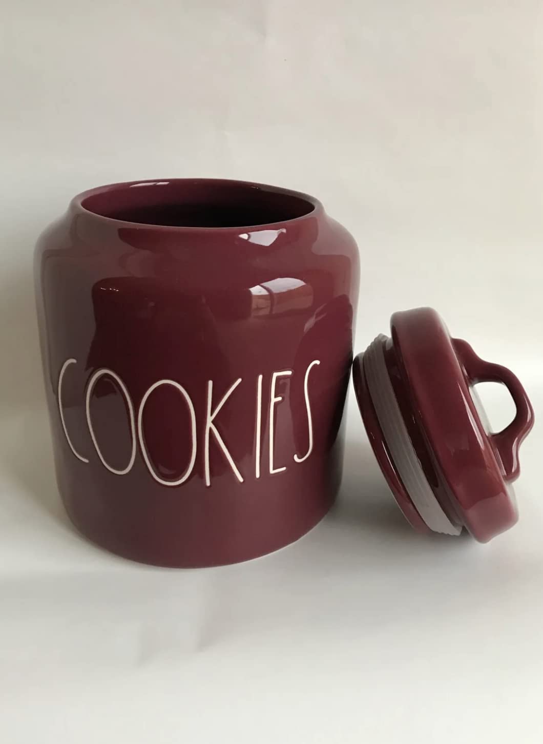 Rae Dunn COOKIES Canister 8'' Maroon/Burgundy - Airtight Food Storage Container for Cookies, Flour & Baking Supplies - Perfect for Year-Round Use & Holiday Kitchen Decor (NA101)