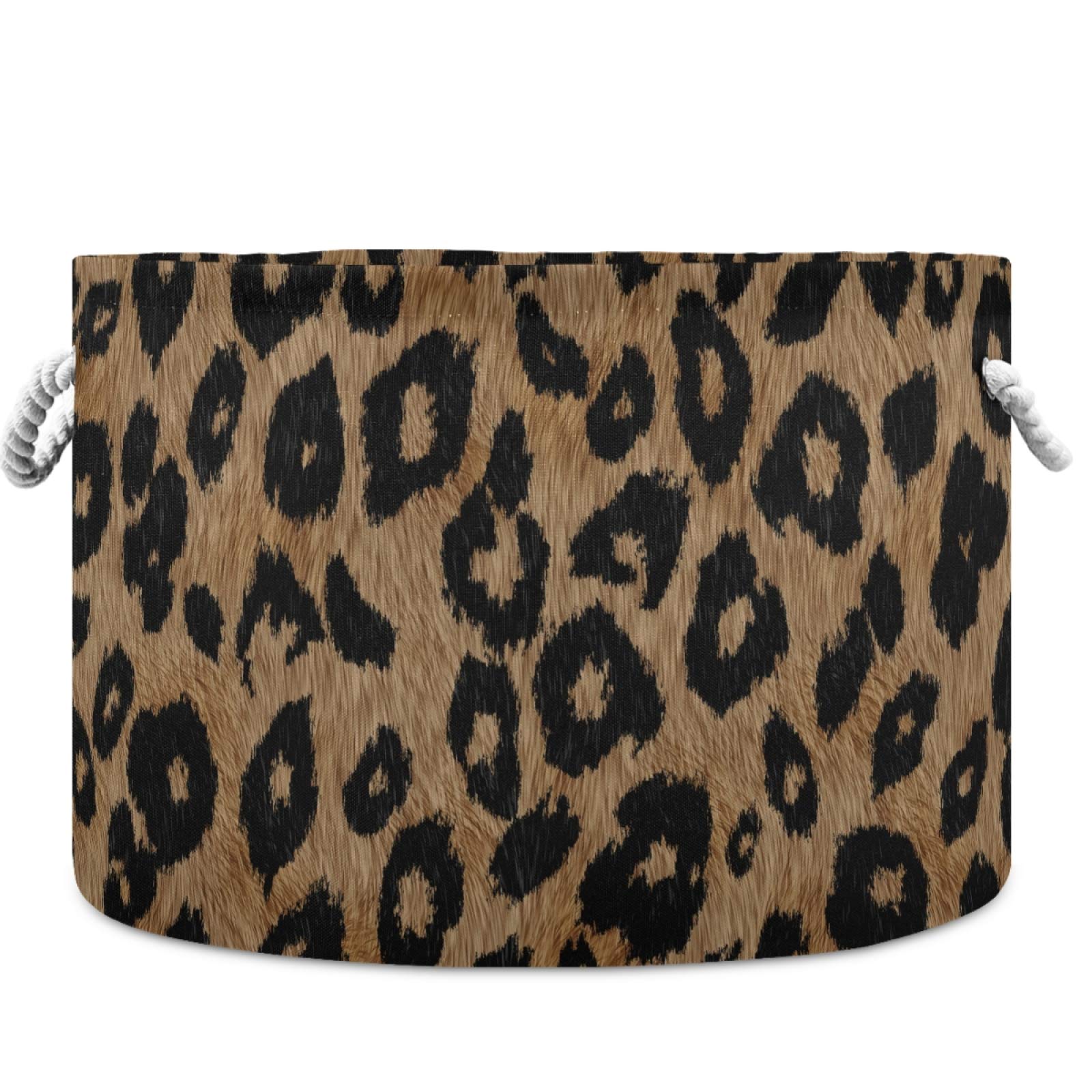 Visesunny Classic Leopard Print Collapsible Laundry Basket - Fabric Storage Bin for Clothes, Toys & Organizing - Perfect for Bathroom, Bedroom, Nursery, Closet & Office Organization