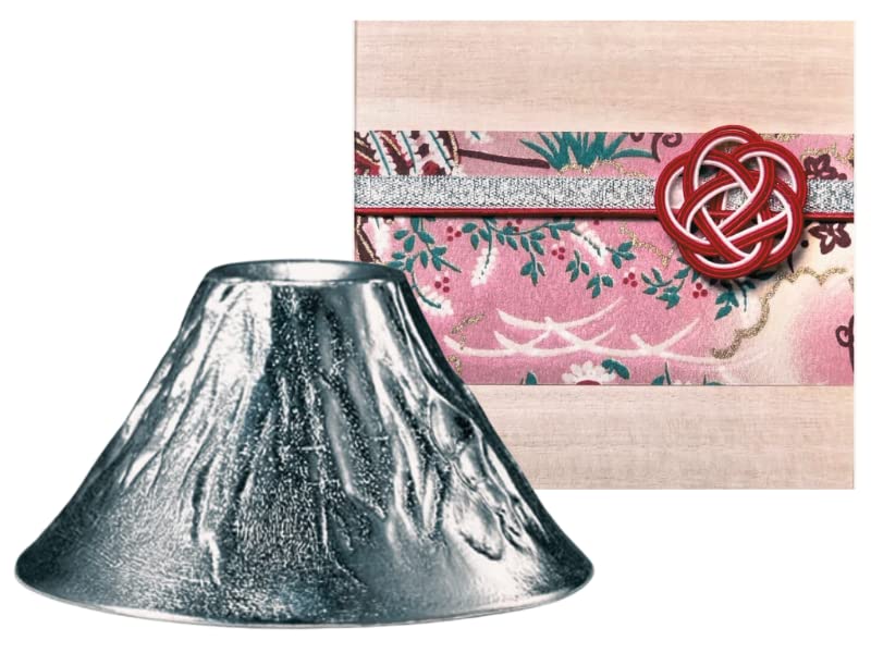 NOUSAKU Traditional Japanese Sake Cup Set - 100% Tin Fujiyama Design, 2oz (60ml) Sake Cups with Paulownia Wood Gift Box & Kimono Wrapping - Perfect for Japanese Tea Ceremonies, Sake Tasting, and Luxury Gifts