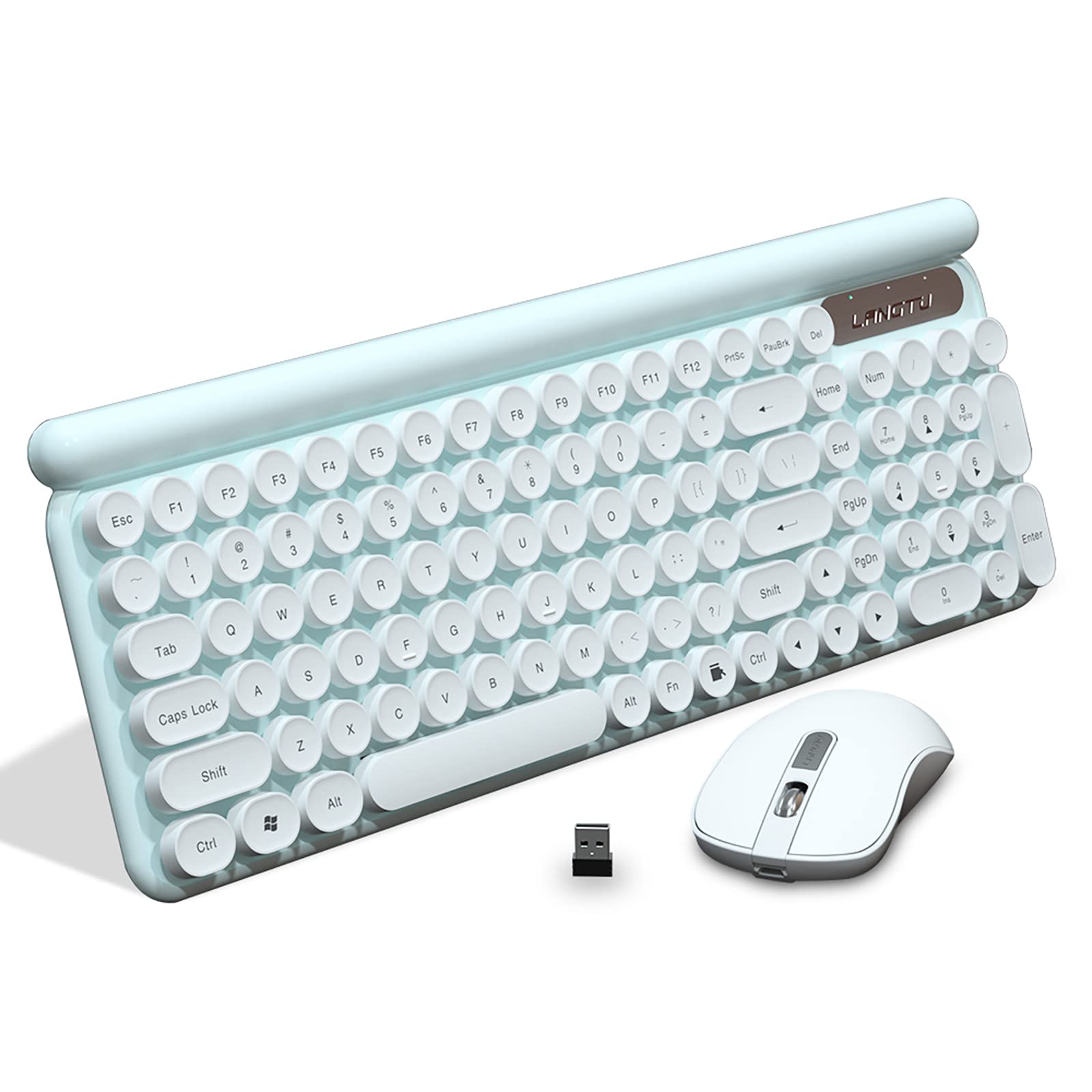 Wireless Keyboard and Mouse Combo - 2.4G Ultra Thin Ergonomic Cordless Keyboard with USB Optical Mouse for PC, Laptop, Notebook - Punk Style Light Green - Perfect for Office Work, Gaming & Home Computing