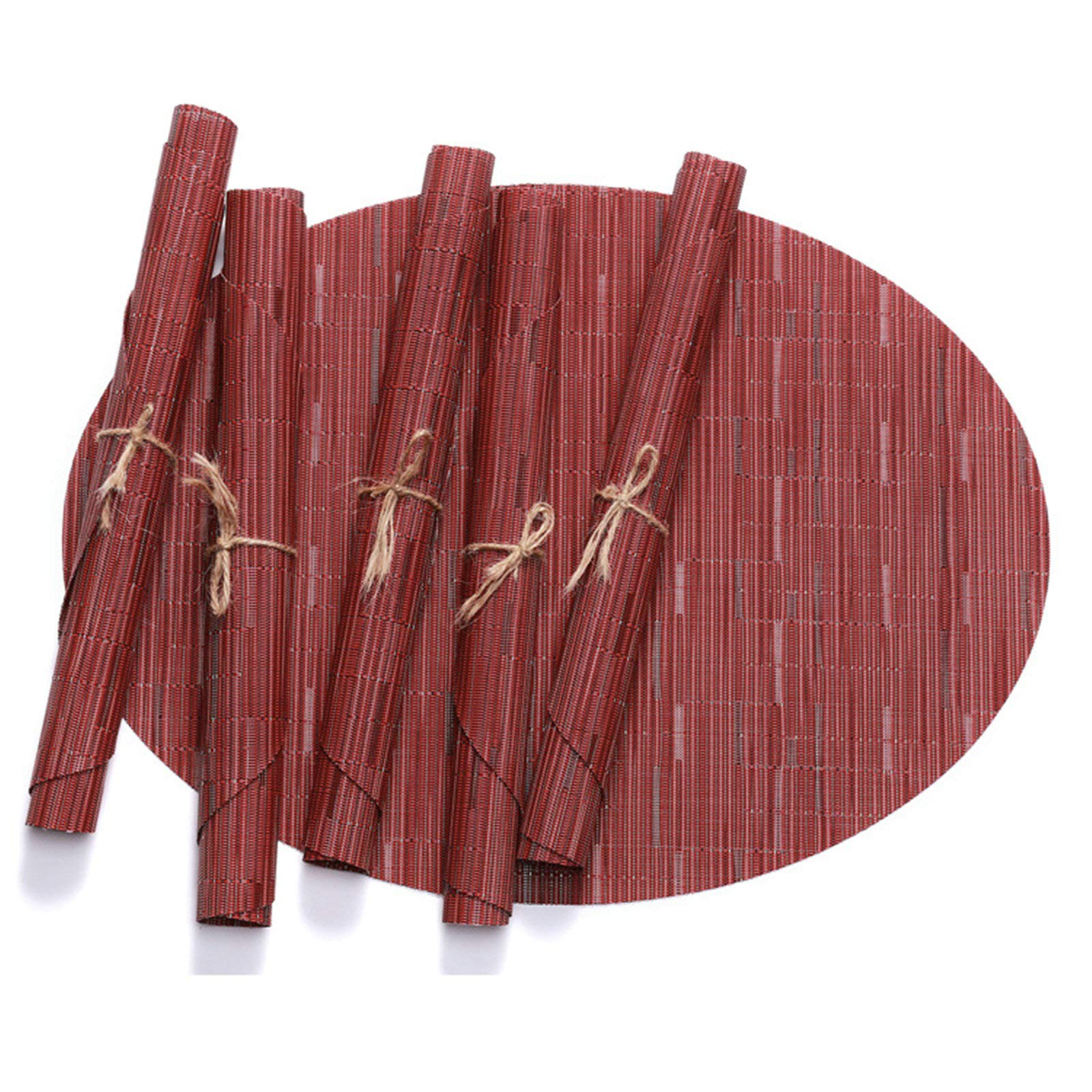 Daesar 6-Pack Woven Christmas Placemats - Red Vinyl Table Mats with Oval Pattern (18x12.5 Inch) for Holiday Dining, Party Decor & Festive Home Decorations