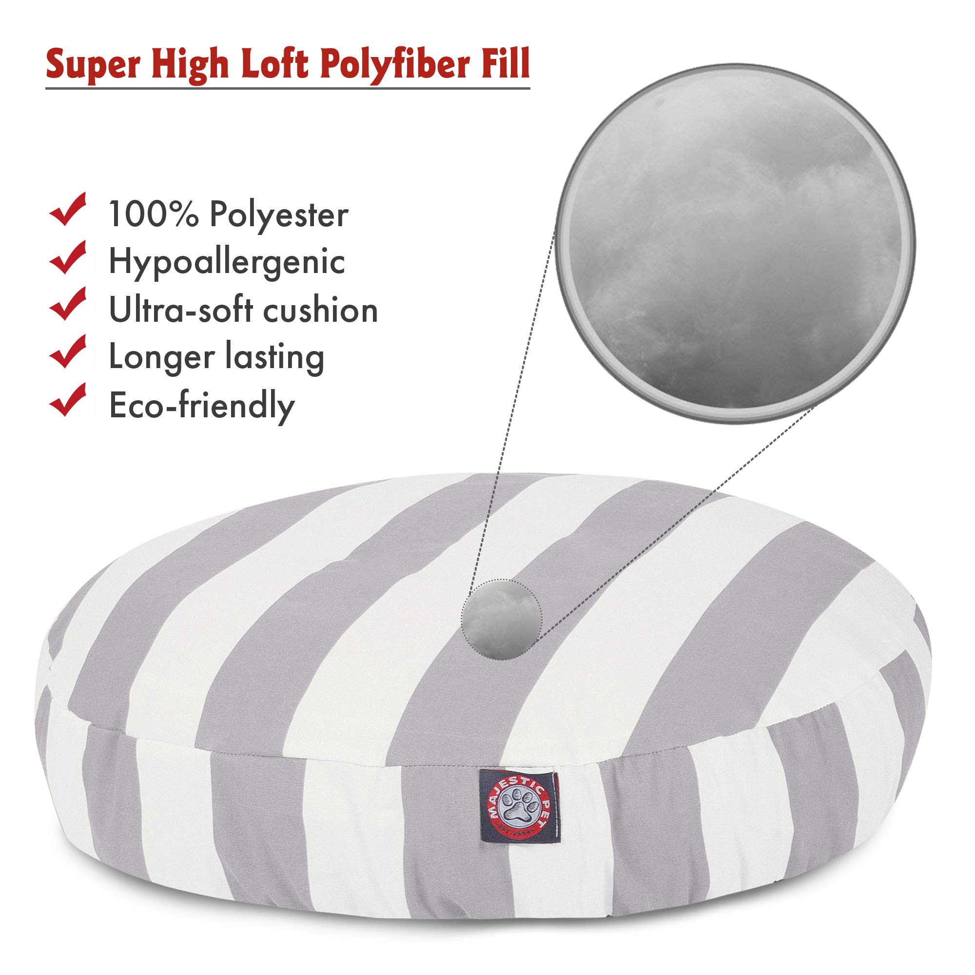 Majestic Pet Indoor Outdoor Vertical Stripe Round Dog Bed - Medium Gray Washable Removable Cover - Cozy Sleeping Spot for Dogs in Living Room, Bedroom or Patio
