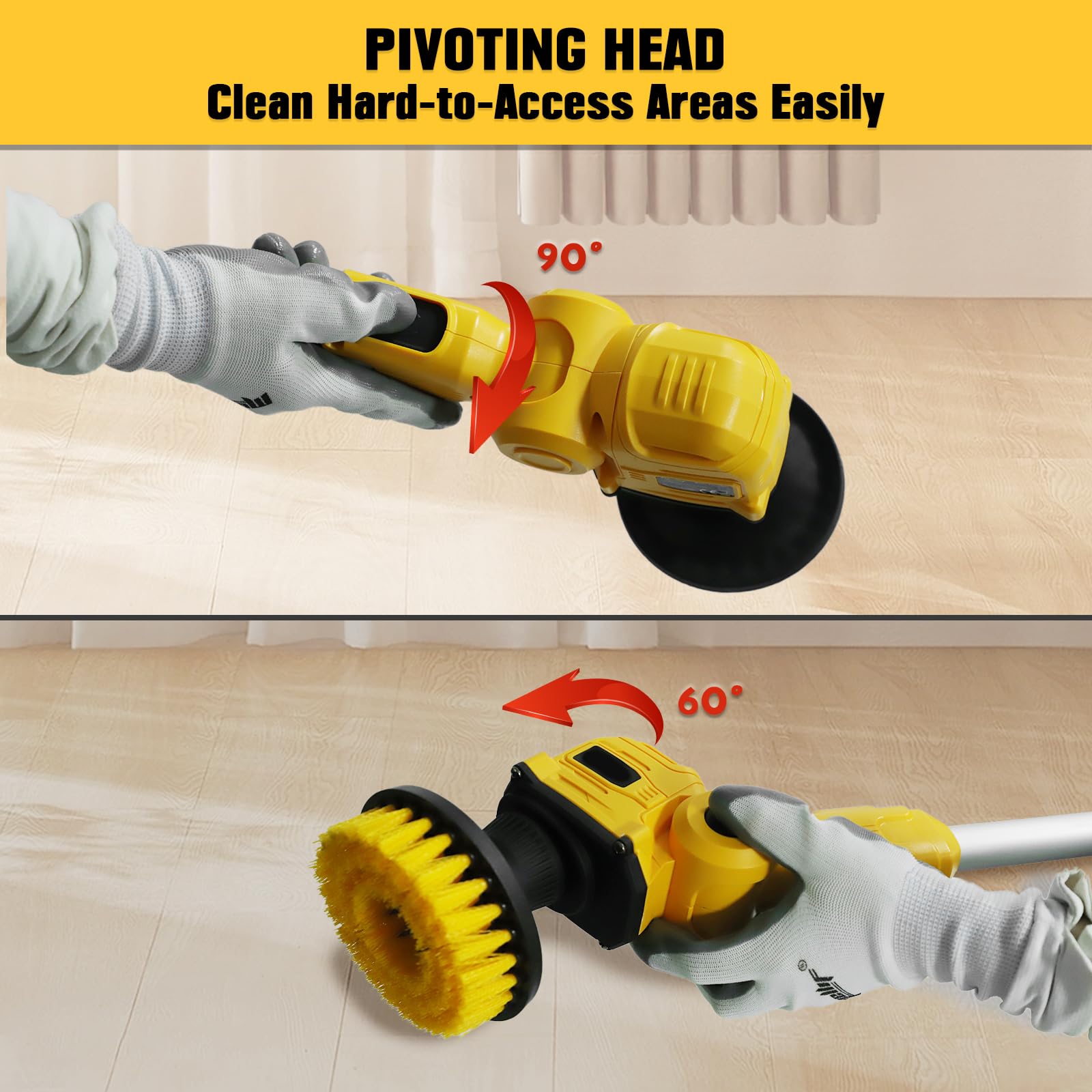 Electric Spin Scrubber with Dewalt 20V Max Battery Compatibility (Tool Only) - 700RPM Brushless Shower Cleaning Brush with Telescopic Long Handle & 2 Brush Heads - Perfect for Tub, Tile, Bathroom, Kitchen, Car Cleaning - Effortless Deep Cleaning for Tough Grime and Stains